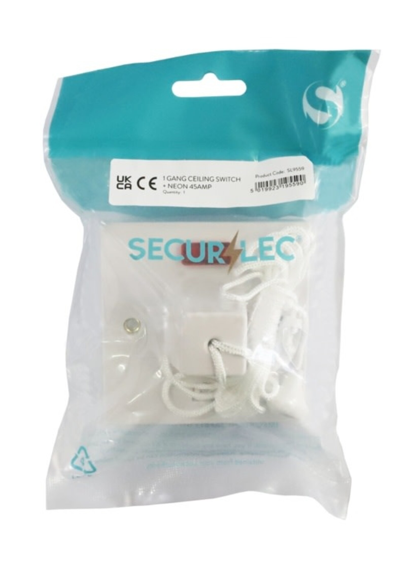 Securlec Securlec Pull Cord Ceiling Switch with Neon 1 Gang 45A