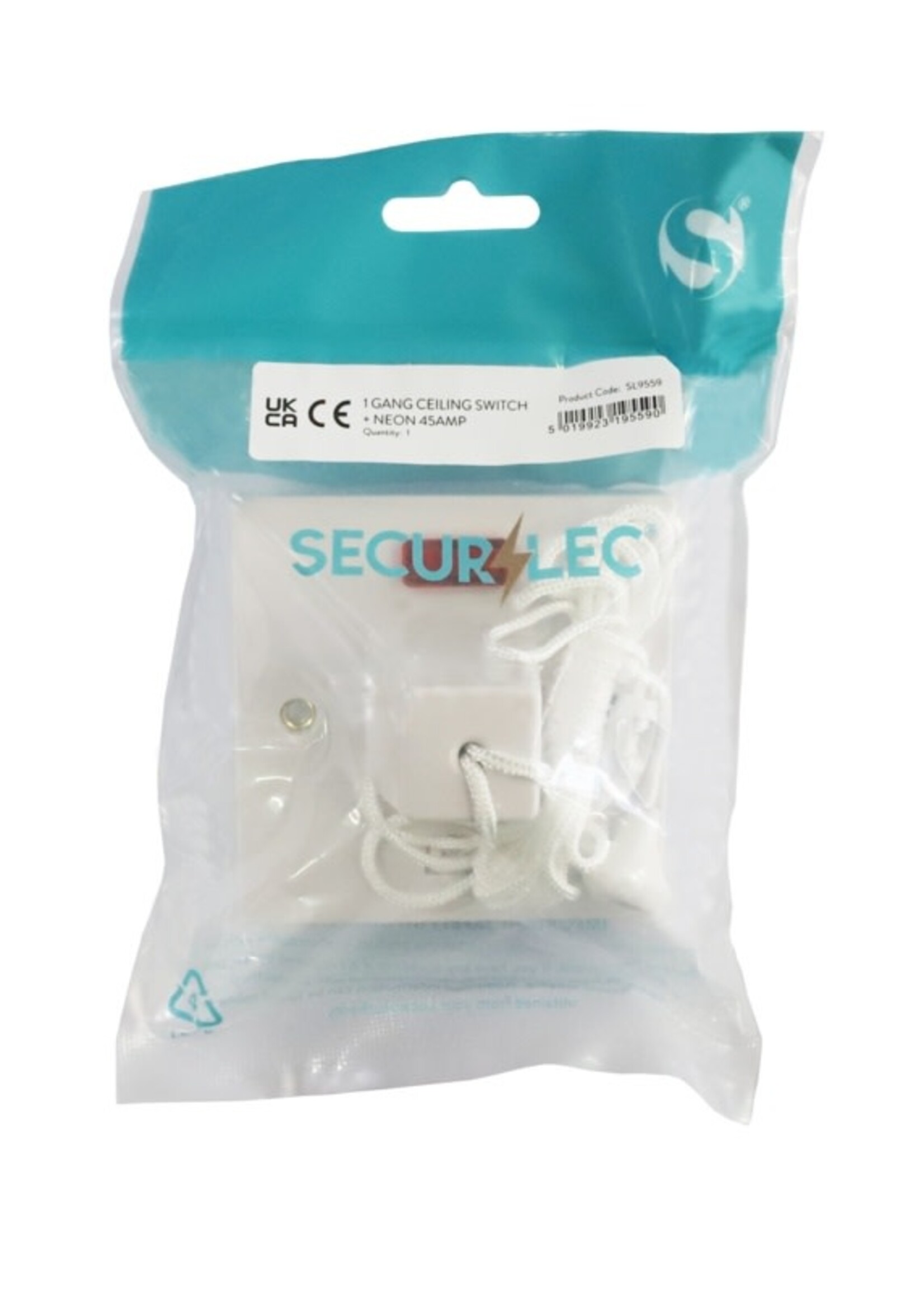Securlec Securlec Pull Cord Ceiling Switch with Neon 1 Gang 45A