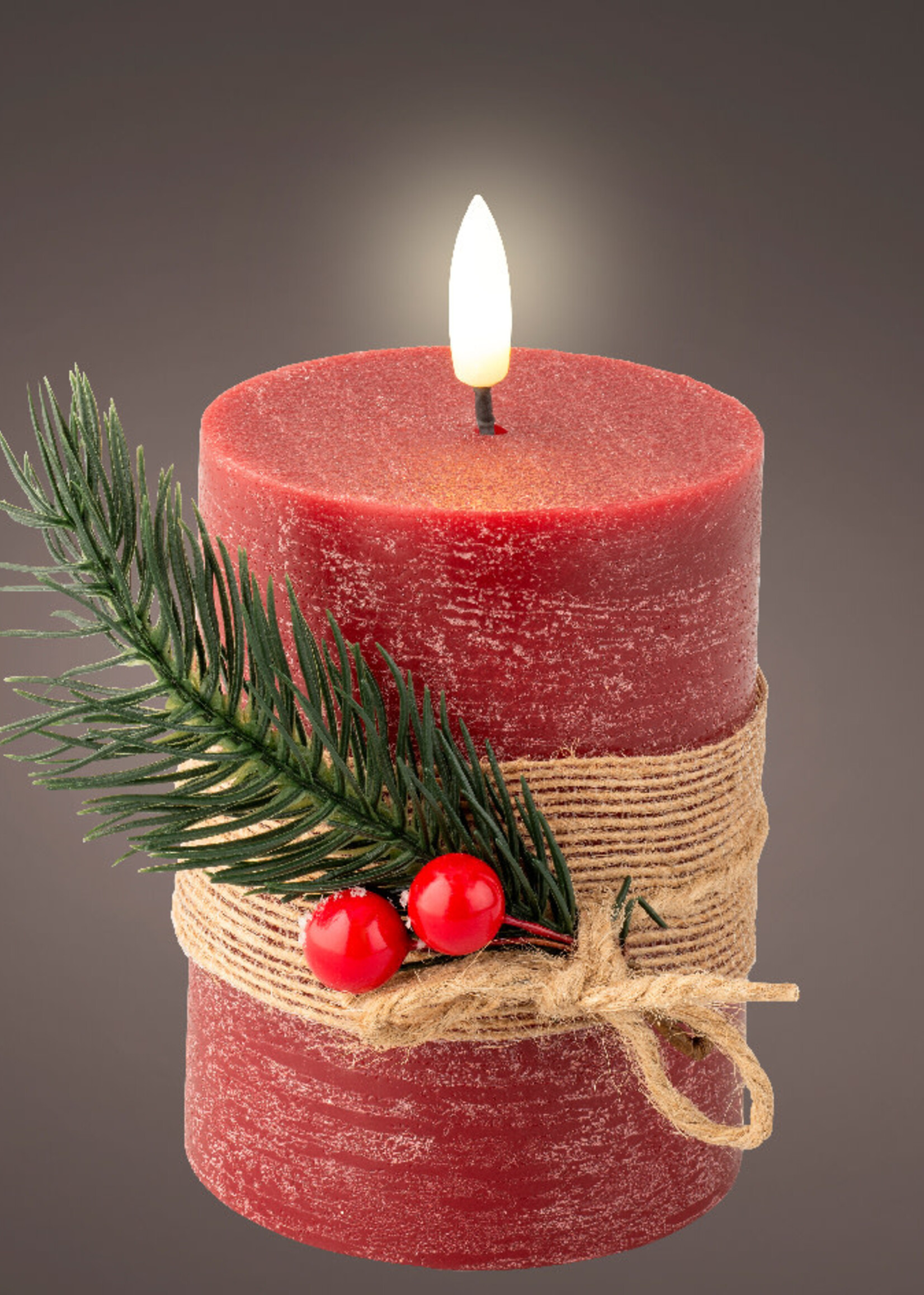 Lumineo Red LED Battery Candle With Foliage