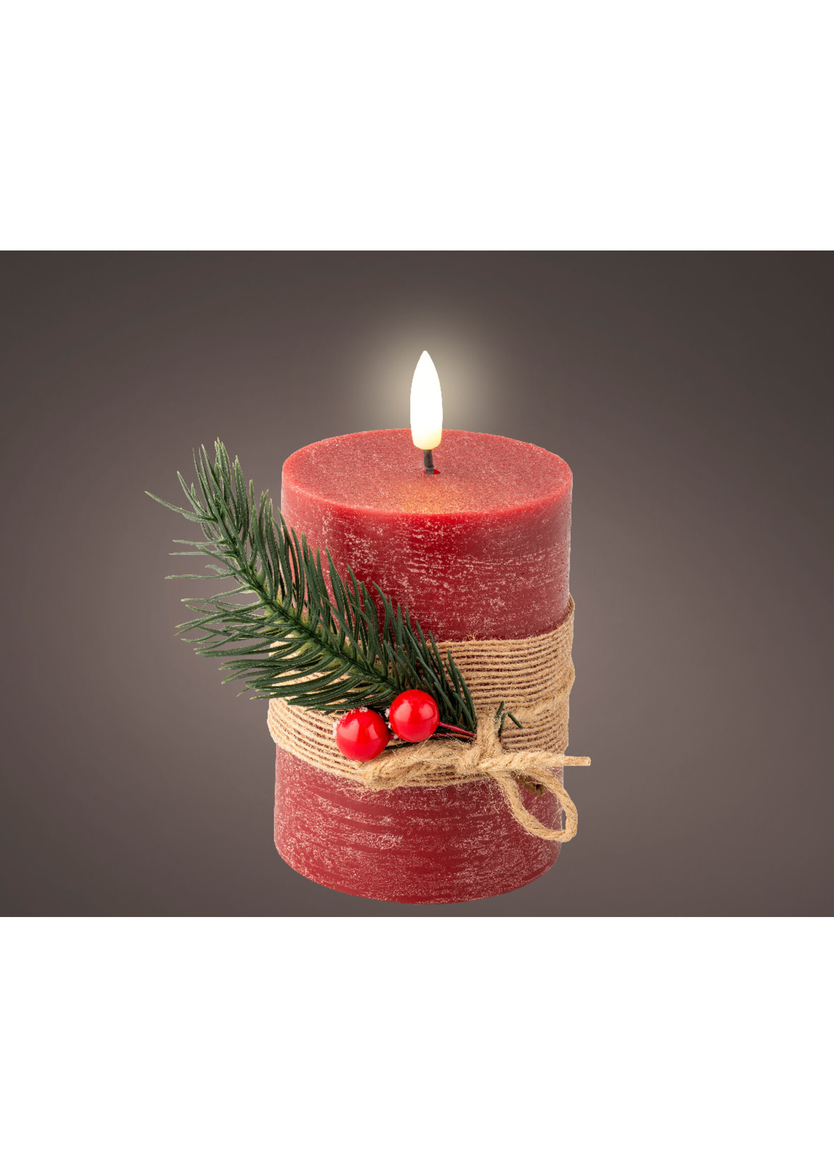 Lumineo Red LED Battery Candle With Foliage