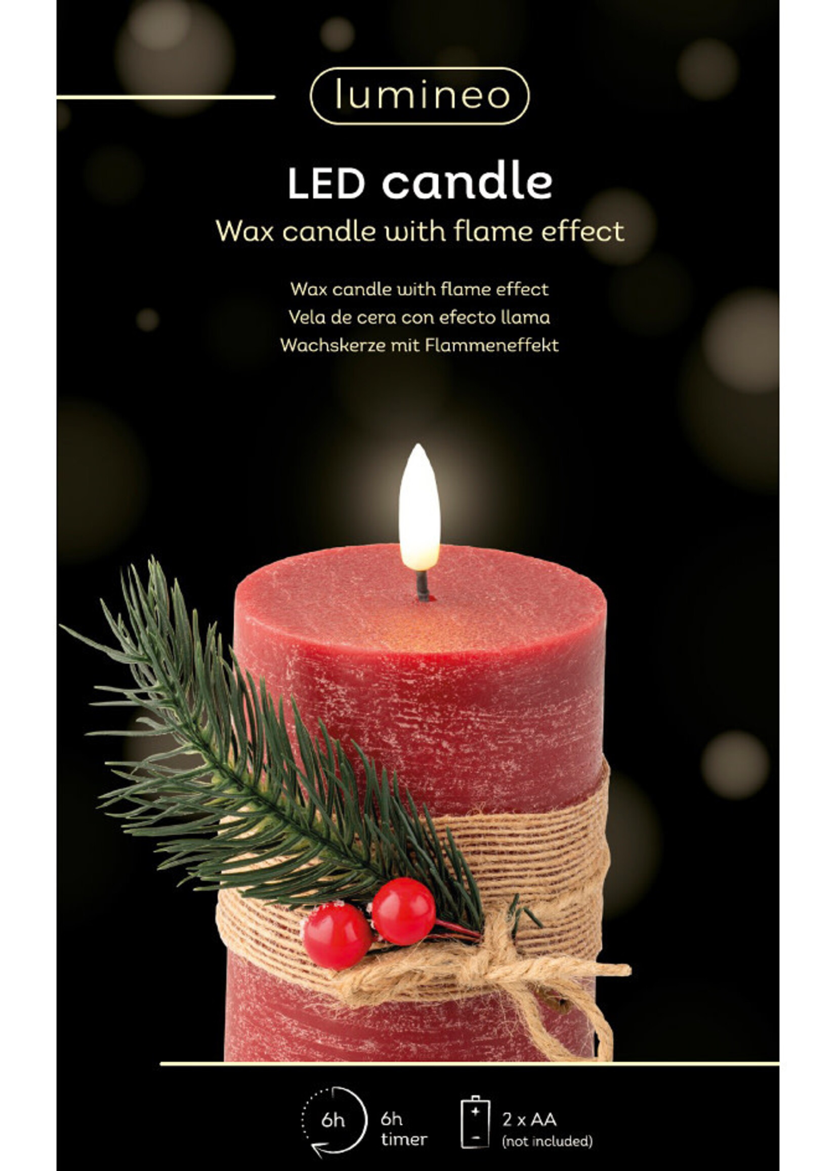 Lumineo Red LED Battery Candle With Foliage