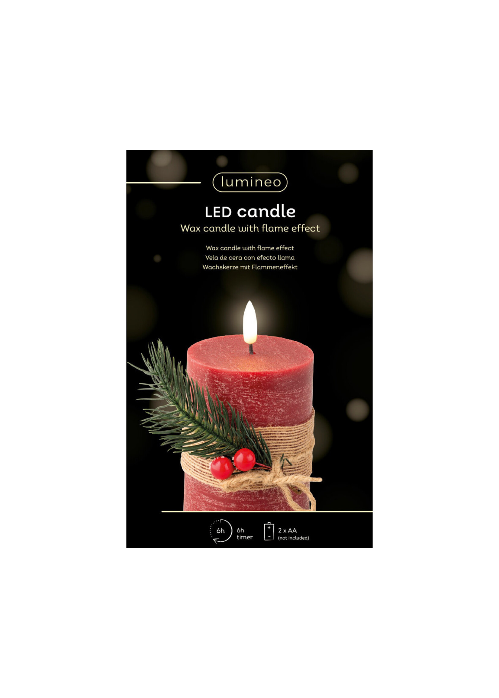 Lumineo Red LED Battery Candle With Foliage