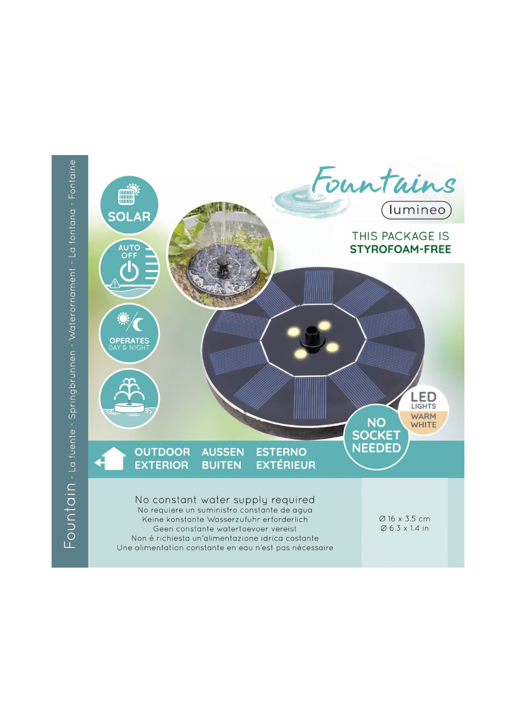 Lumineo Floating Solar Fountain - Day and Night
