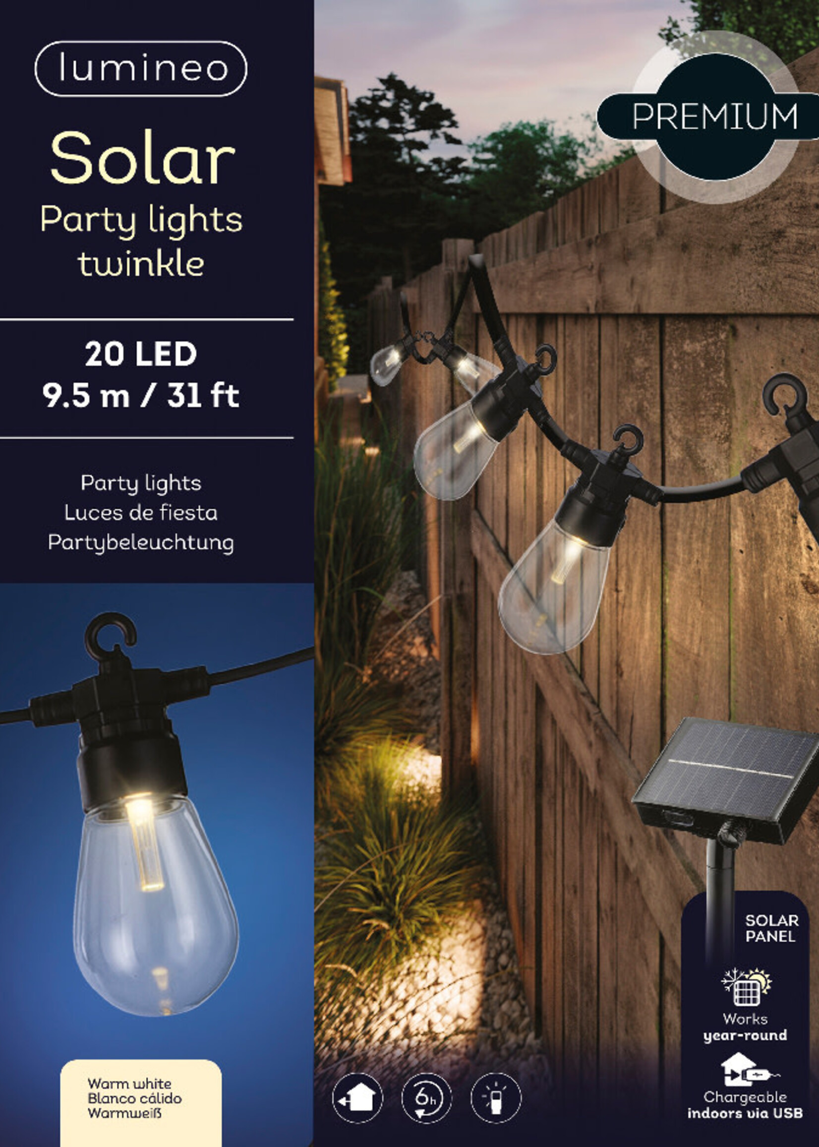Lumineo Solar or USB partylight pvc 8 function twinkle effect