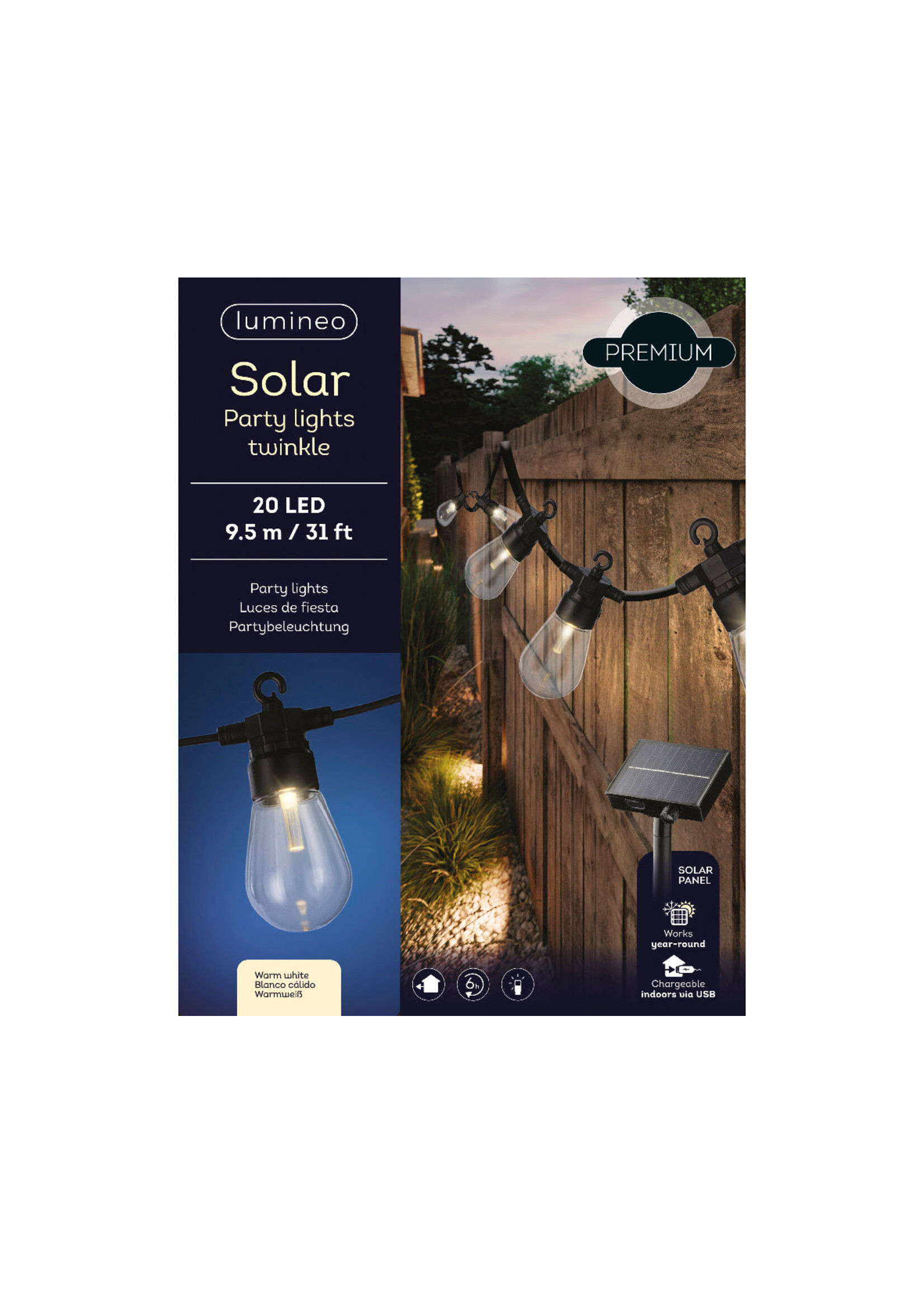 Lumineo Solar or USB partylight pvc 8 function twinkle effect