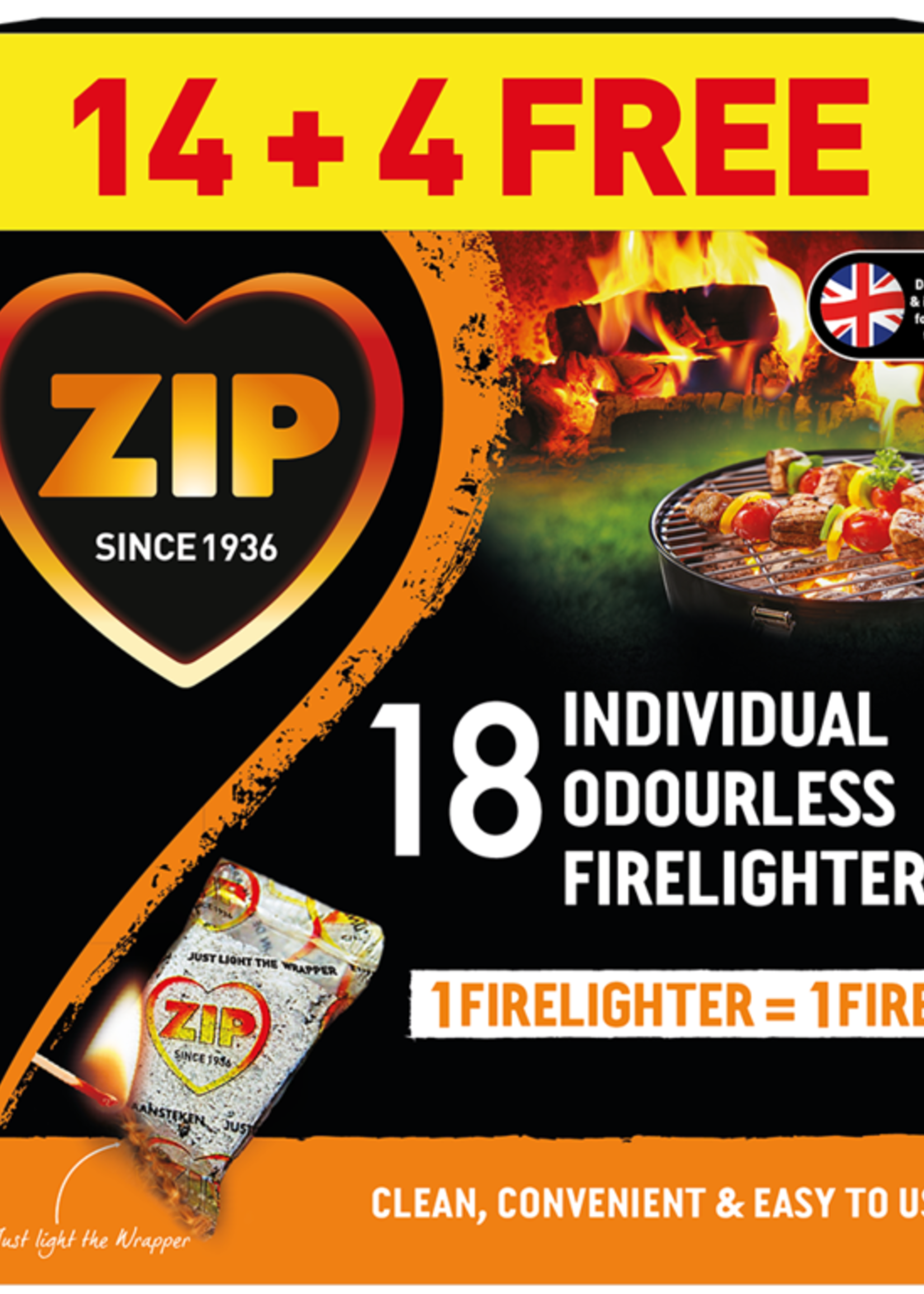 Zip Zip Fast & Clean Wrapped Firelighters Pack 18 (14+4 Free)