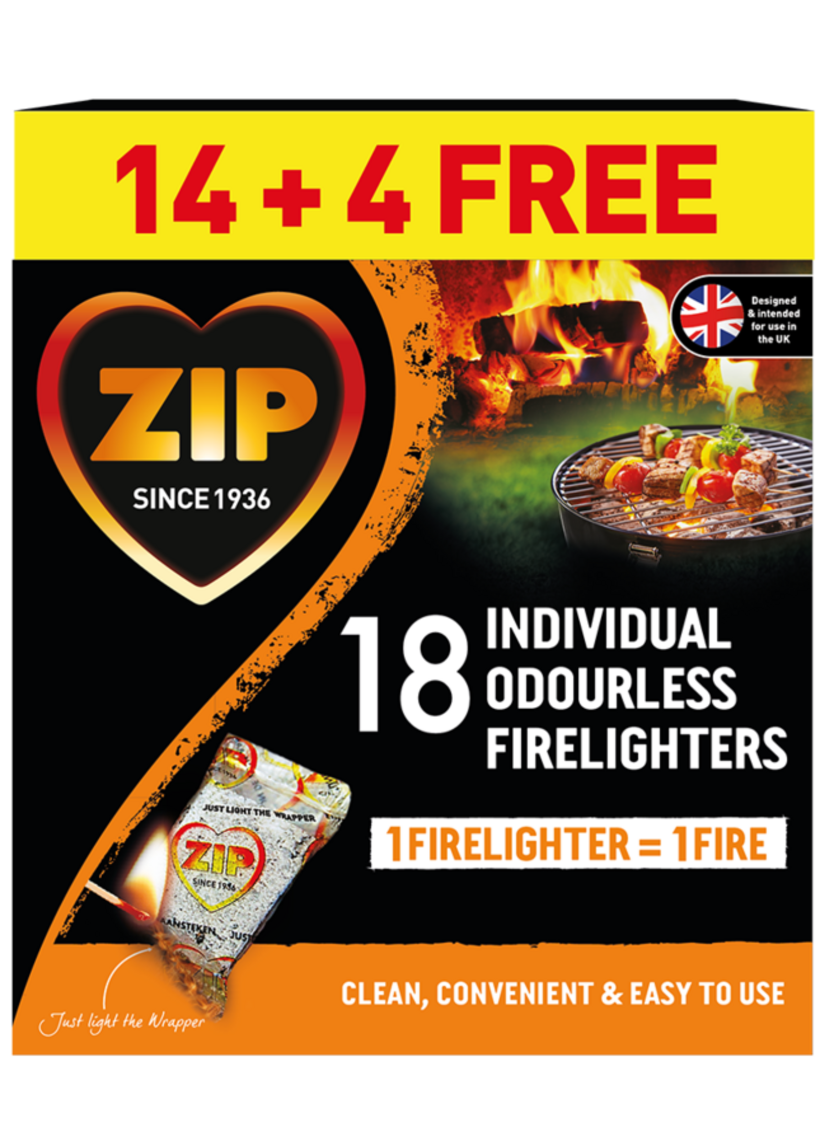Zip Zip Fast & Clean Wrapped Firelighters Pack 18 (14+4 Free)