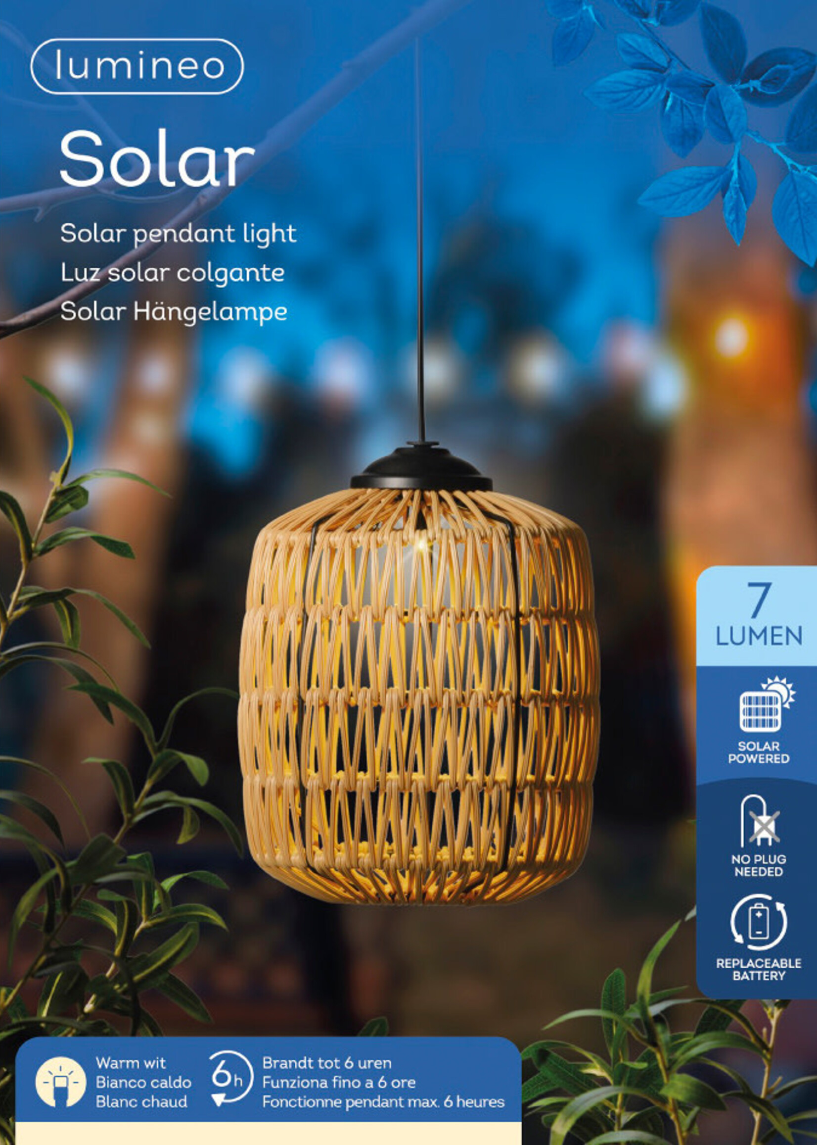 Lumineo Solar Hanging Wicker Pendant LED Light
