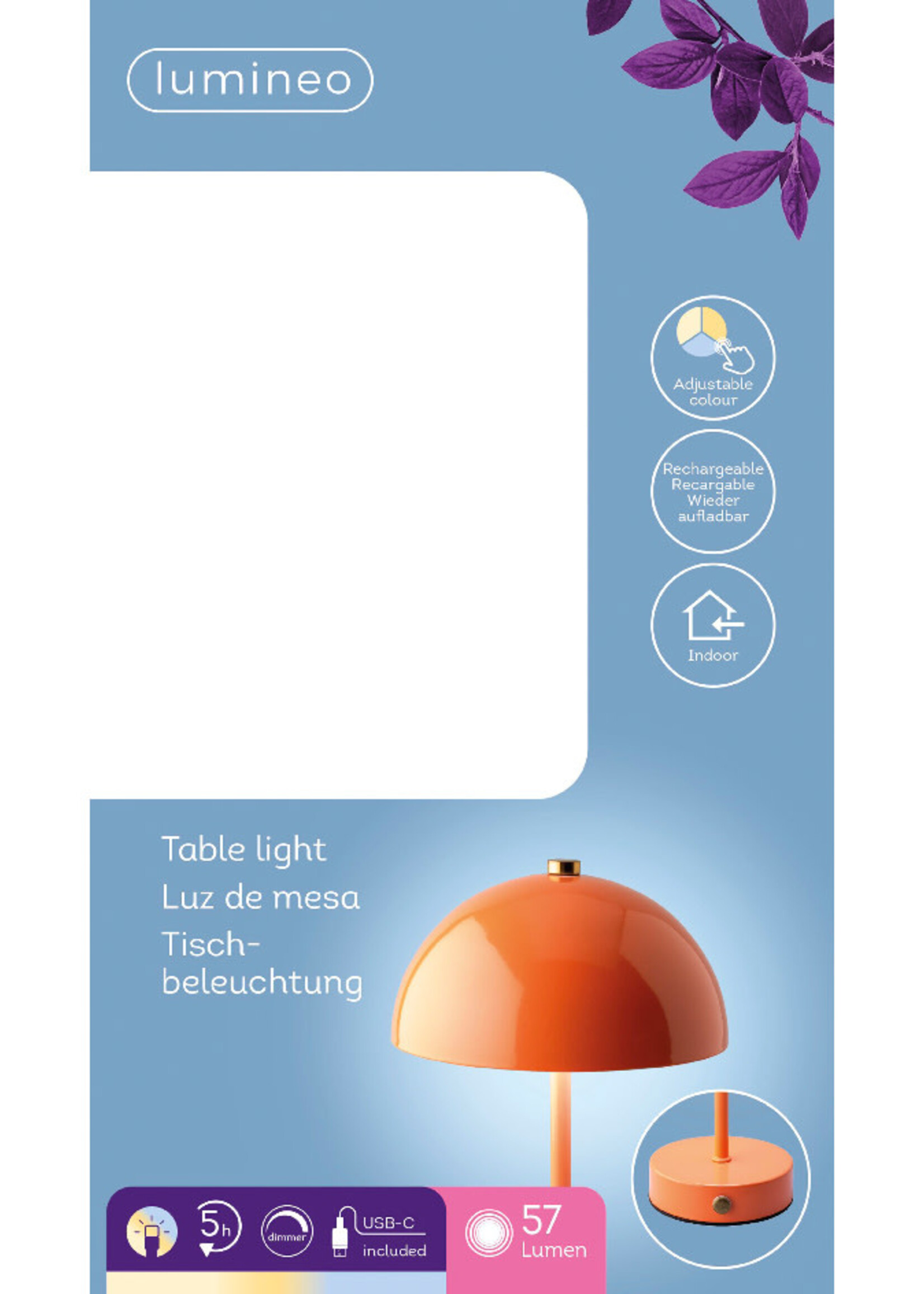 Lumineo Rechargeable Orange Metal Table Lamp - Indoor