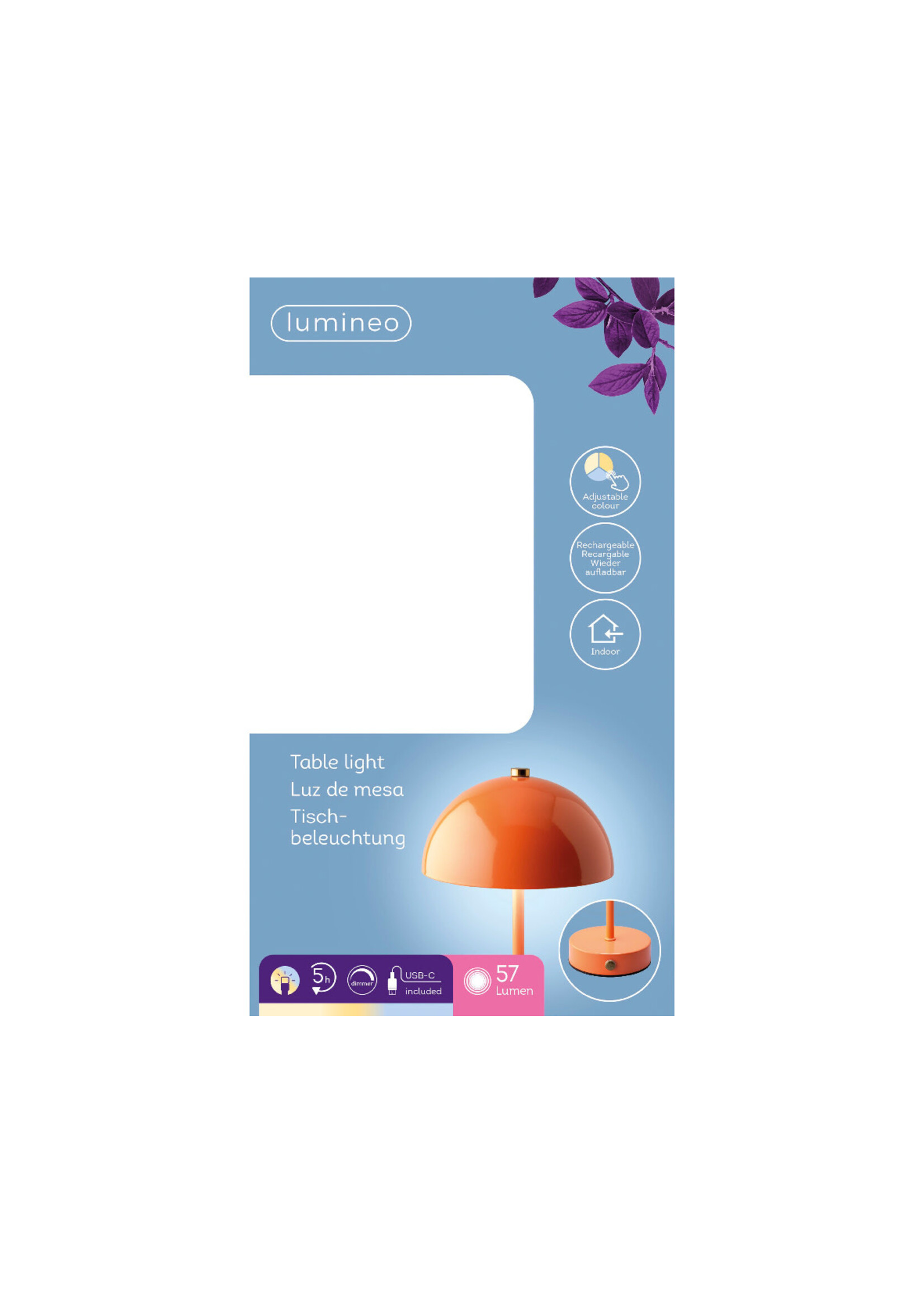 Lumineo Rechargeable Orange Metal Table Lamp - Indoor