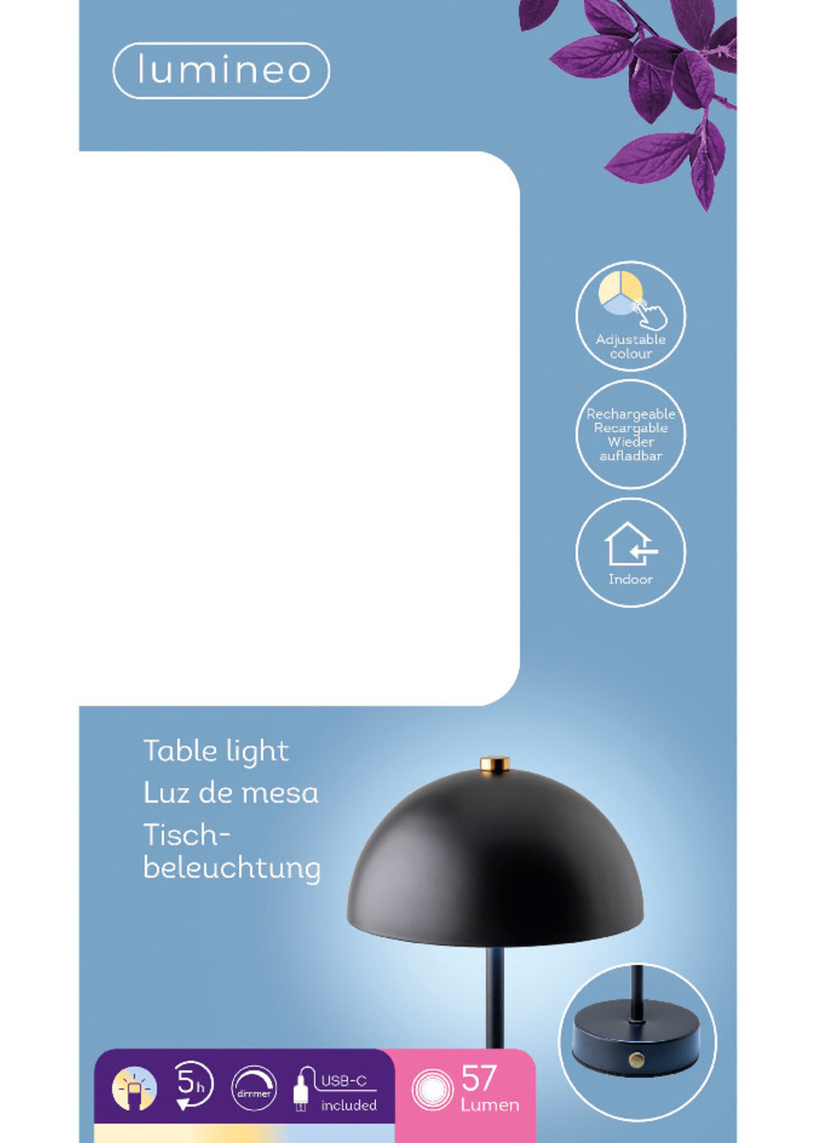 Lumineo Rechargeable Black Metal Table Lamp - Indoor