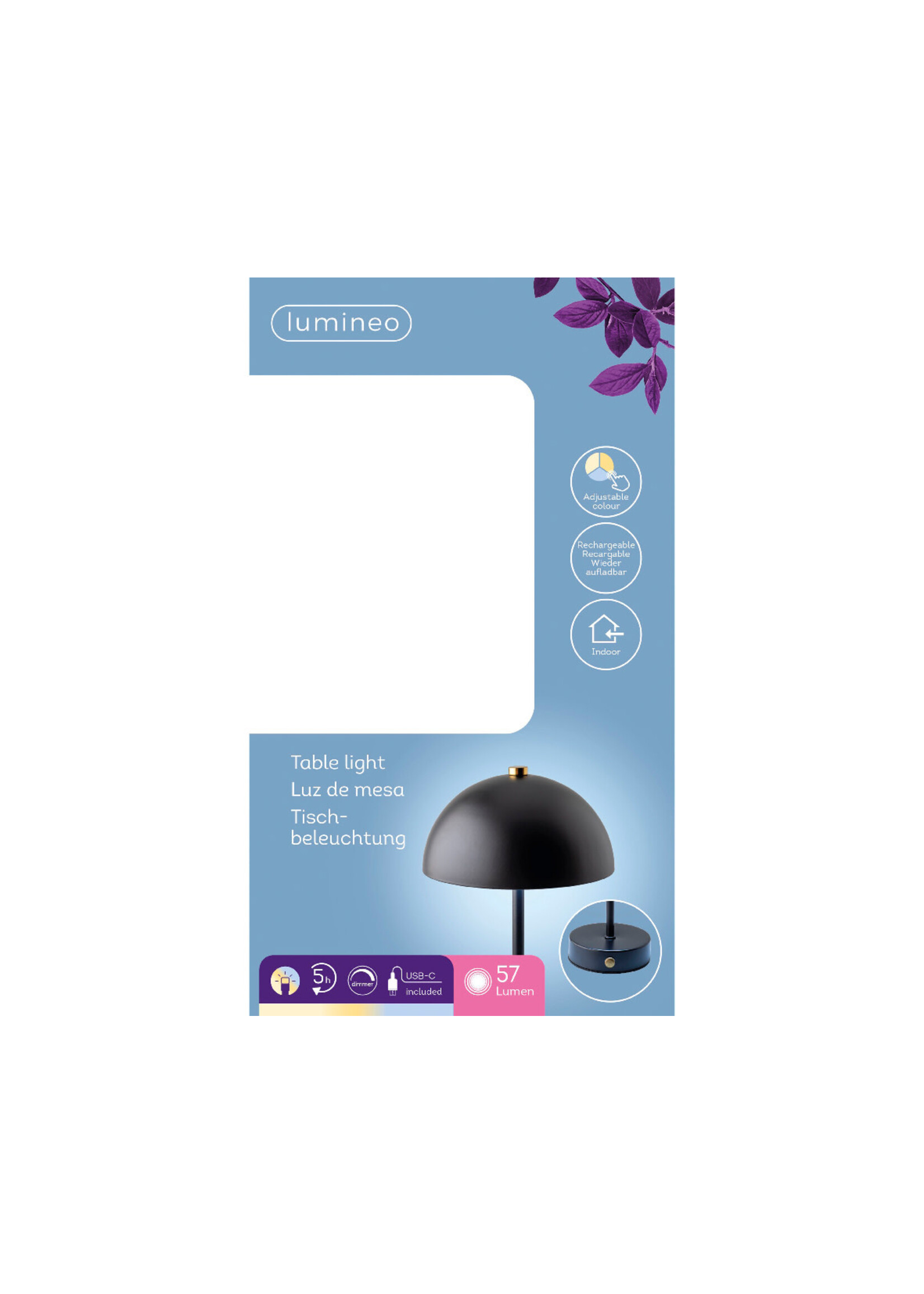Lumineo Rechargeable Black Metal Table Lamp - Indoor