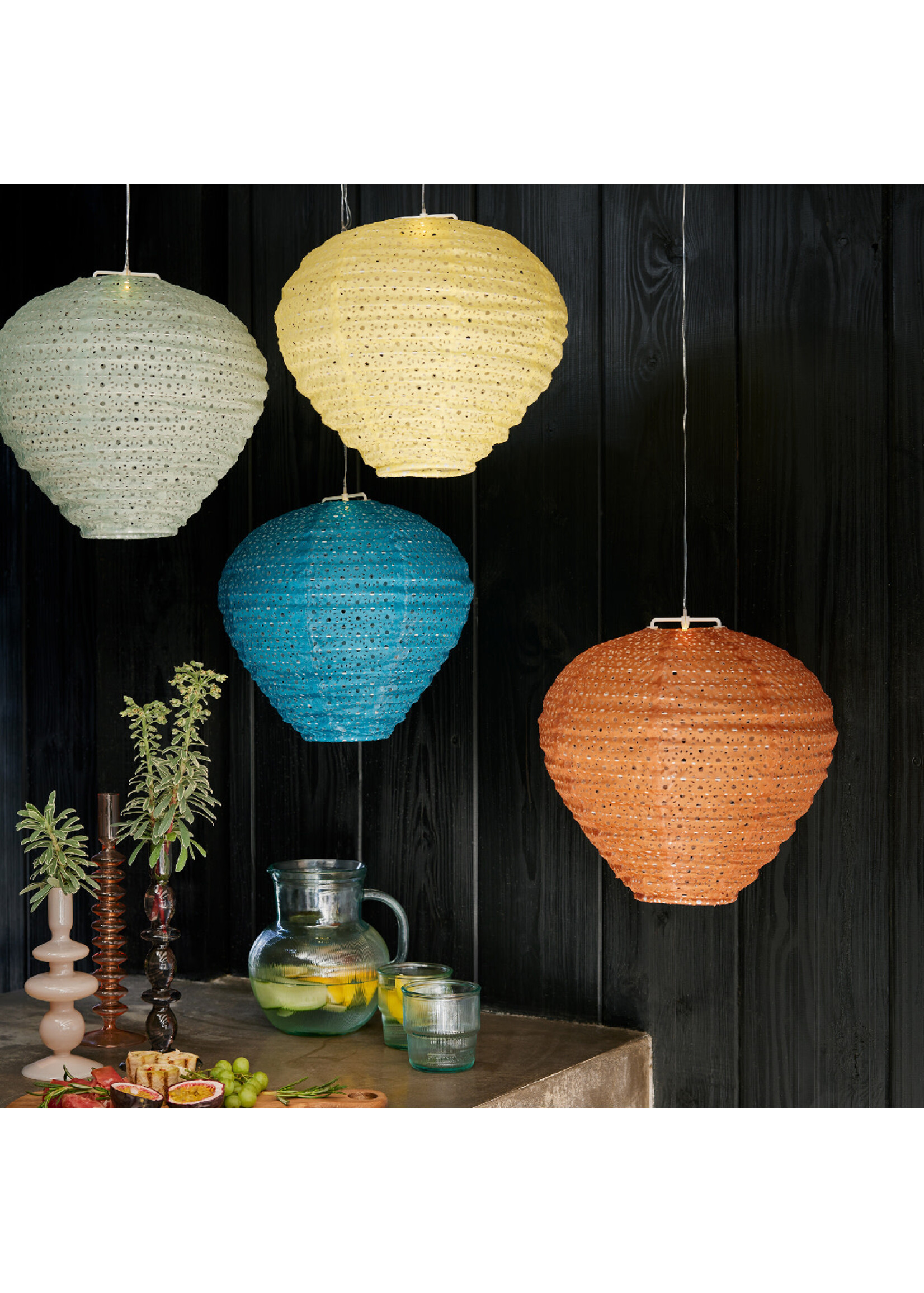 Lumineo Solar Coloured lantern nylon 30x28cm