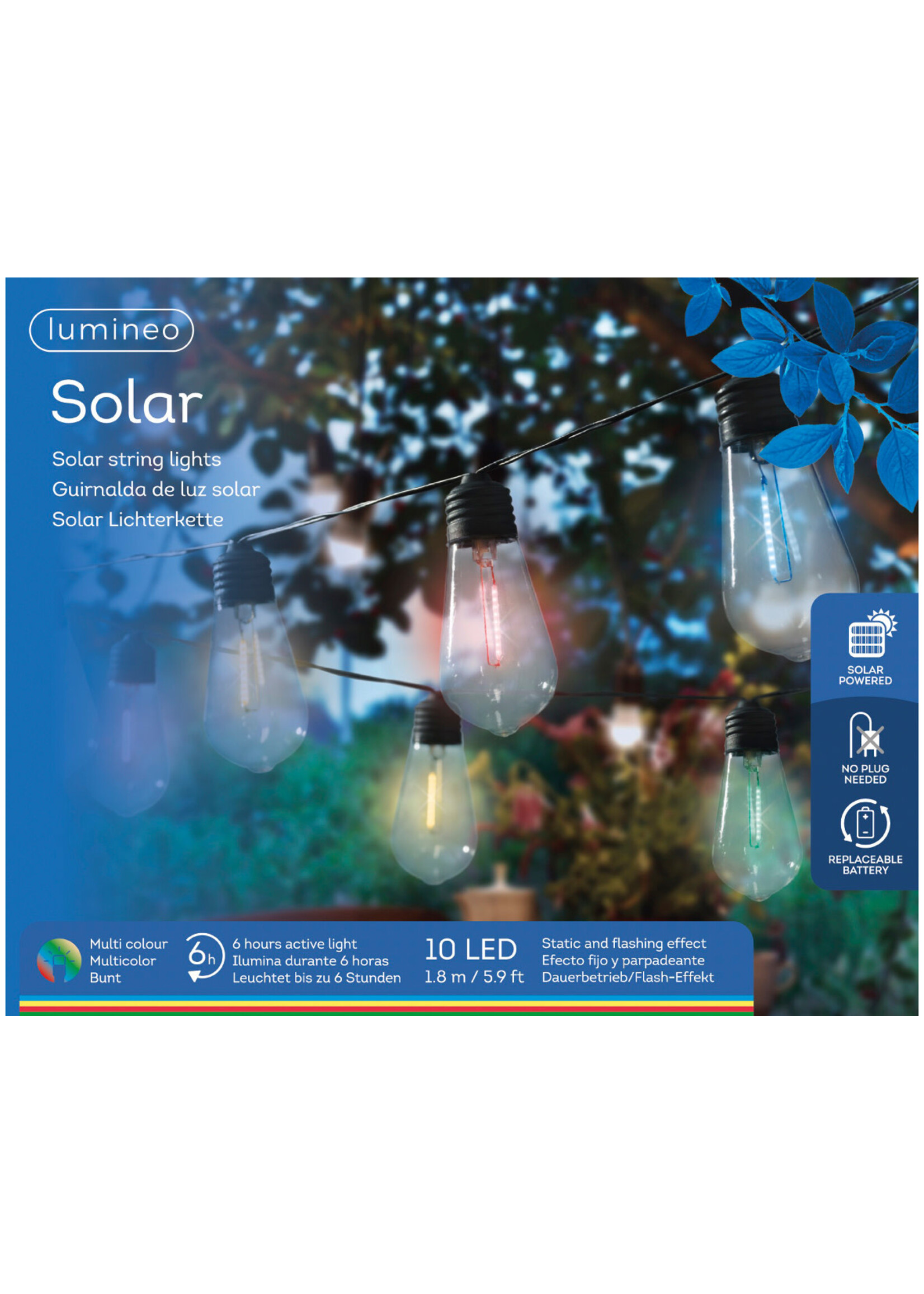 Lumineo Solar Multi Coloured String Garden 10 LED Lights