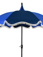 Decoris Parasol Retro Style With Tassel Fringe Blue and Cream