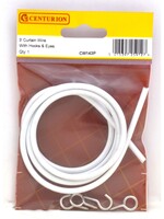 Centurion White Curtain Wire + Hooks and Eyes 3ft