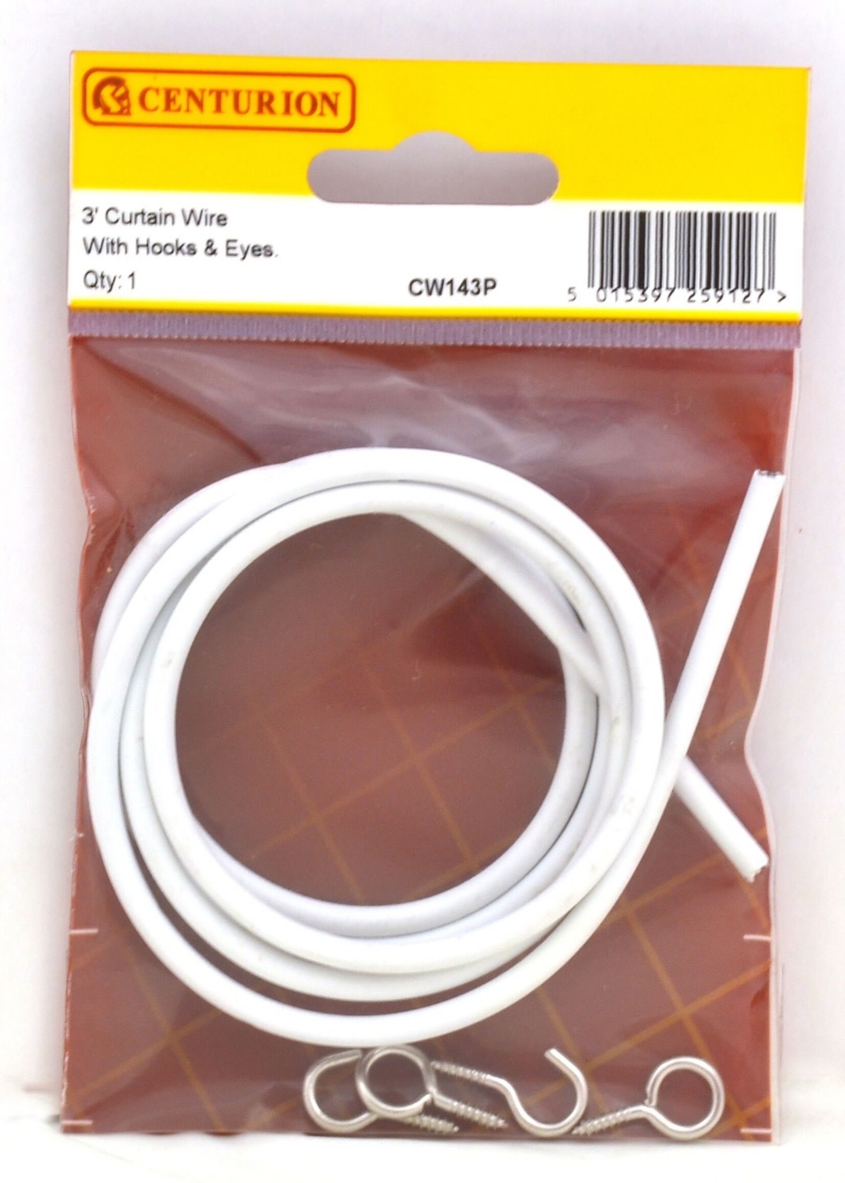 Centurion White Curtain Wire + Hooks and Eyes 3ft