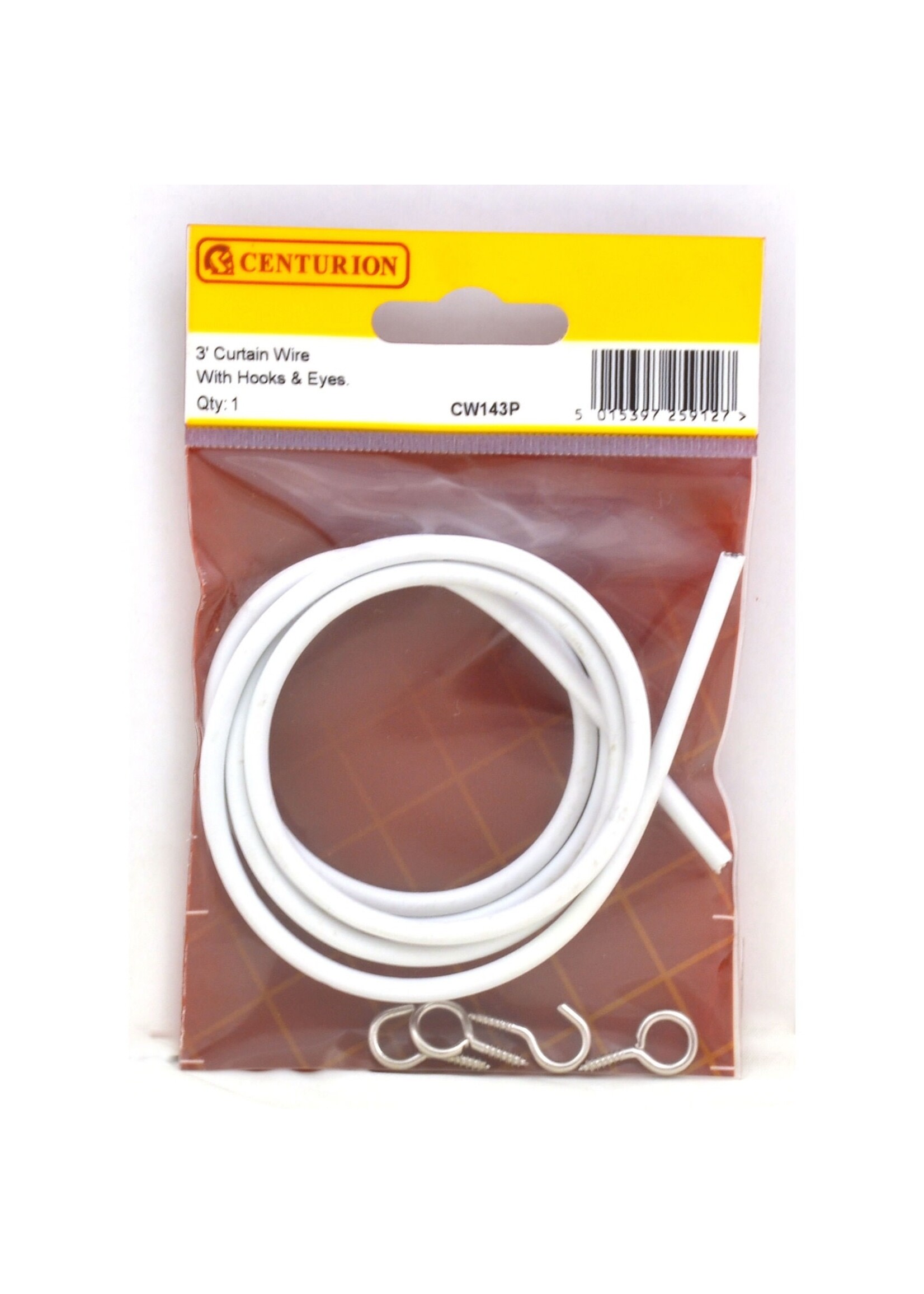 Centurion White Curtain Wire + Hooks and Eyes 3ft