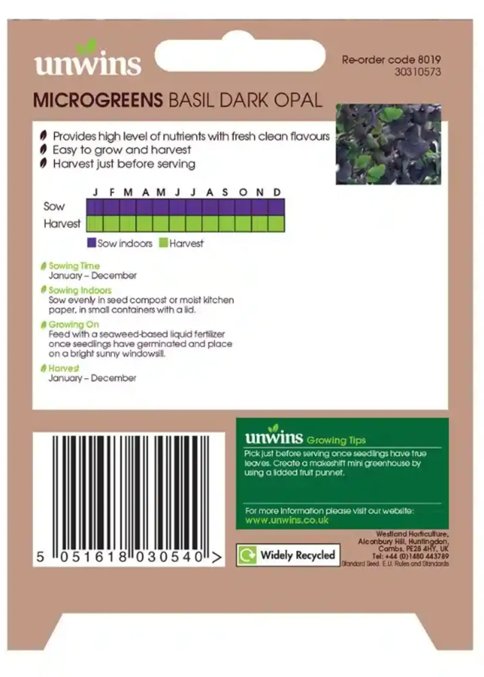 Unwins Microgreens - Basil Dark Opal