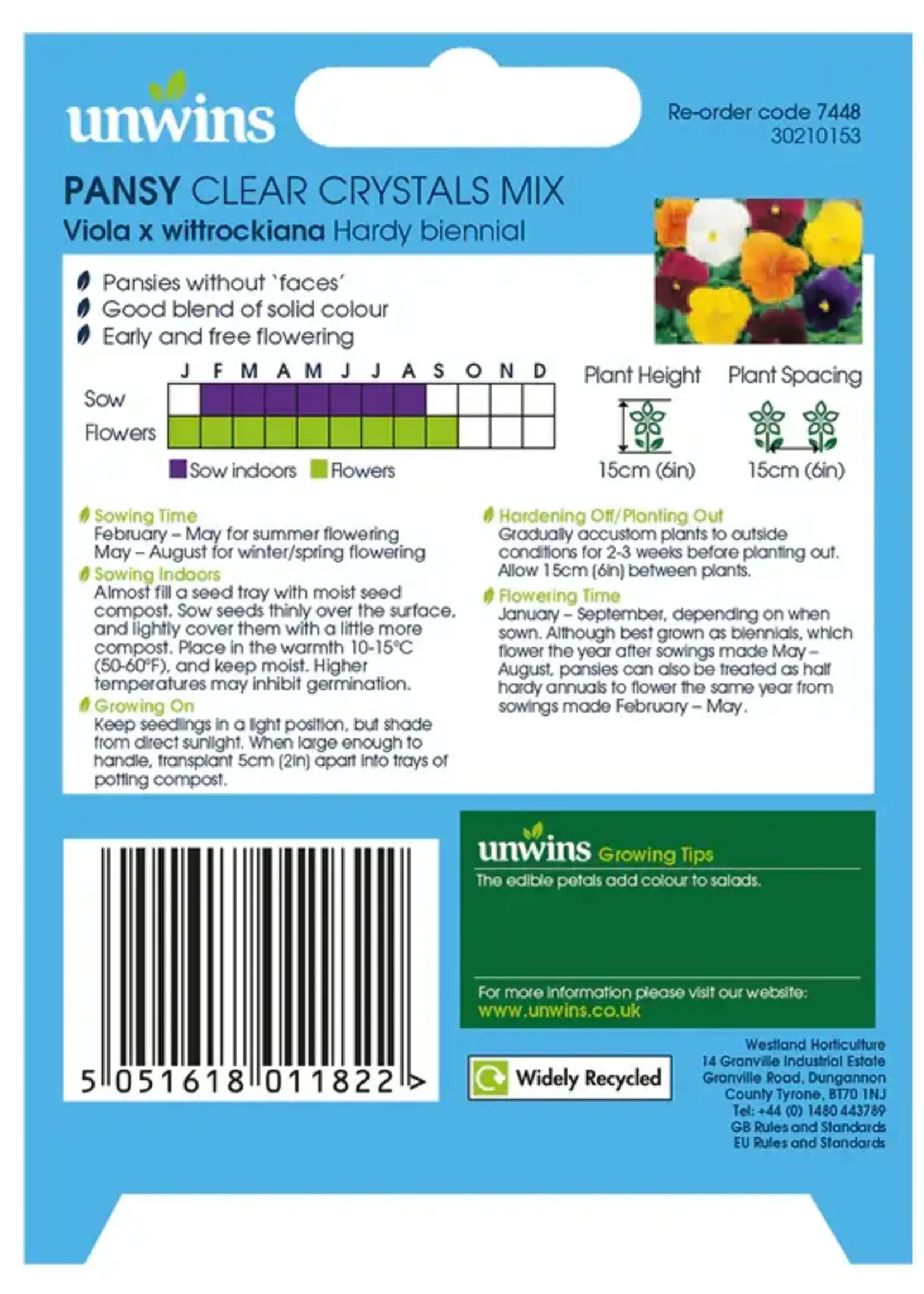 Unwins Pansy - Clear Crystals Mix