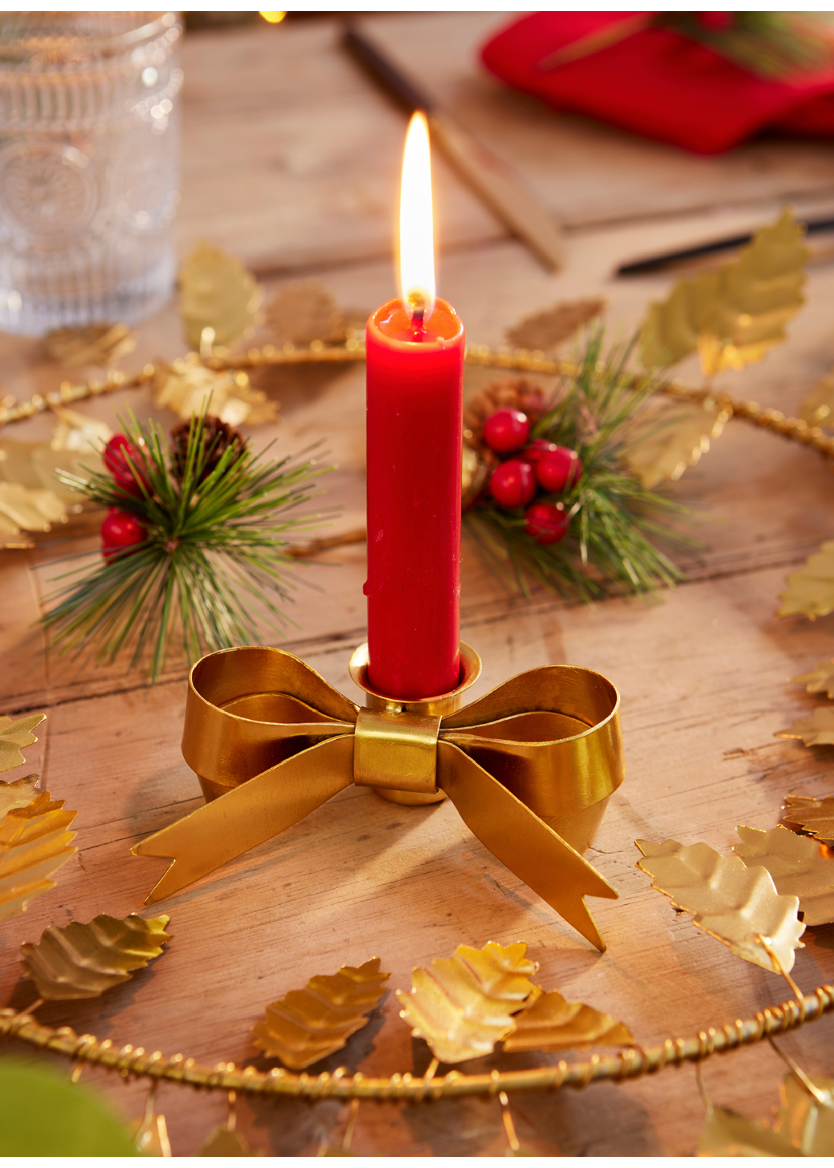 Namaste Bow Dinner Candle Holder Gold