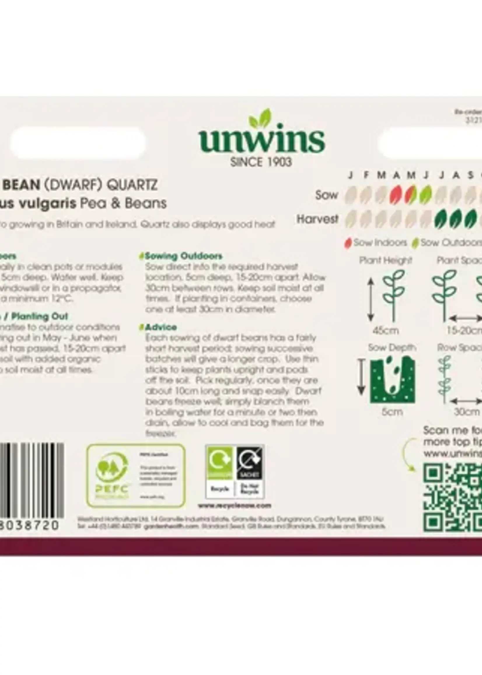 Unwins French Bean - Dwarf Quartz