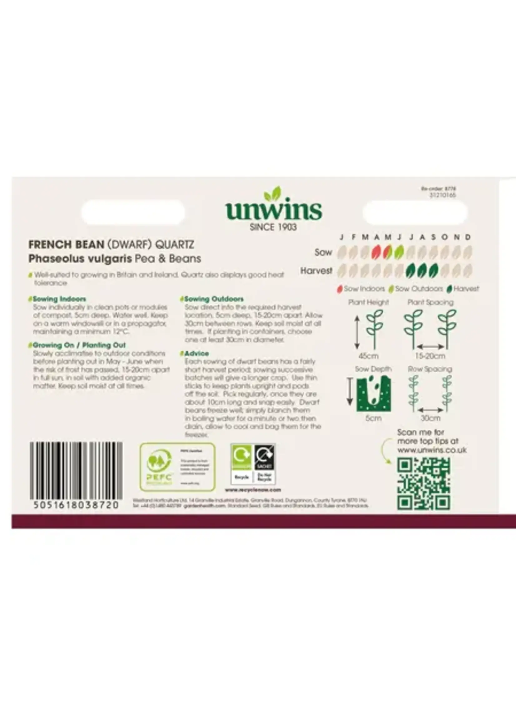 Unwins French Bean - Dwarf Quartz