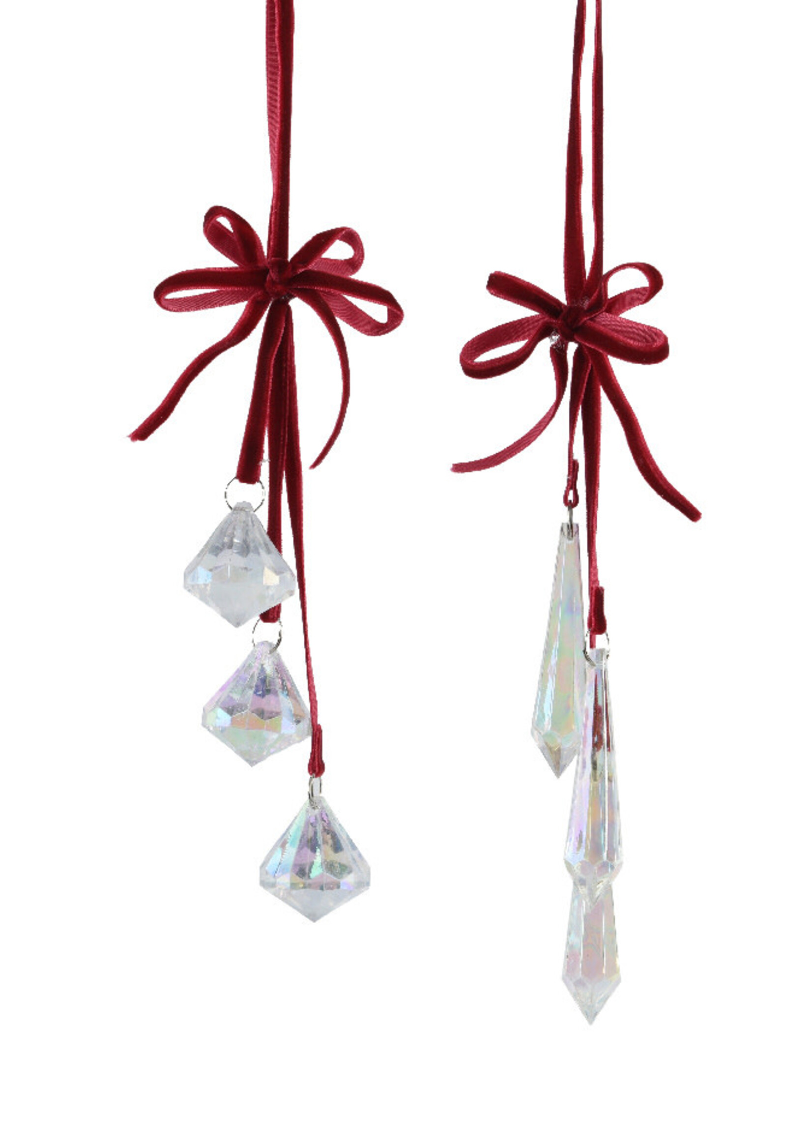 Decoris Red Velvet Bow With Hanging Crystals - Price is for one