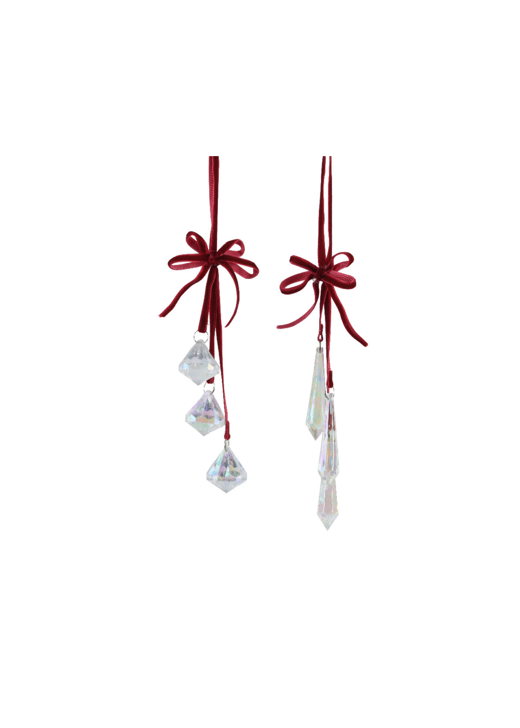 Decoris Red Velvet Bow With Hanging Crystals - Price is for one