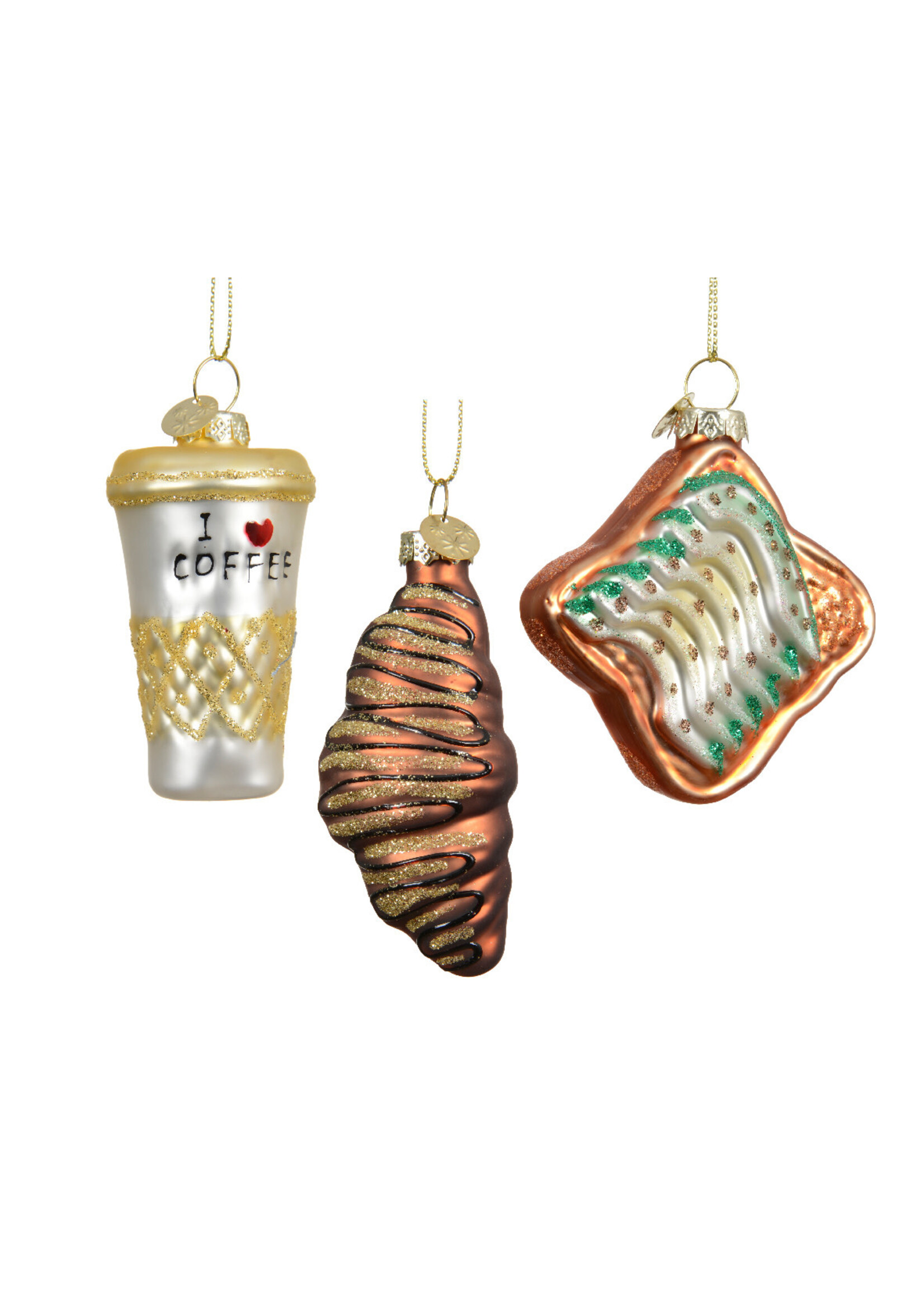 Decoris Food Bauble Mixed Pack - Coffee, Croissant,  Avocado Toast