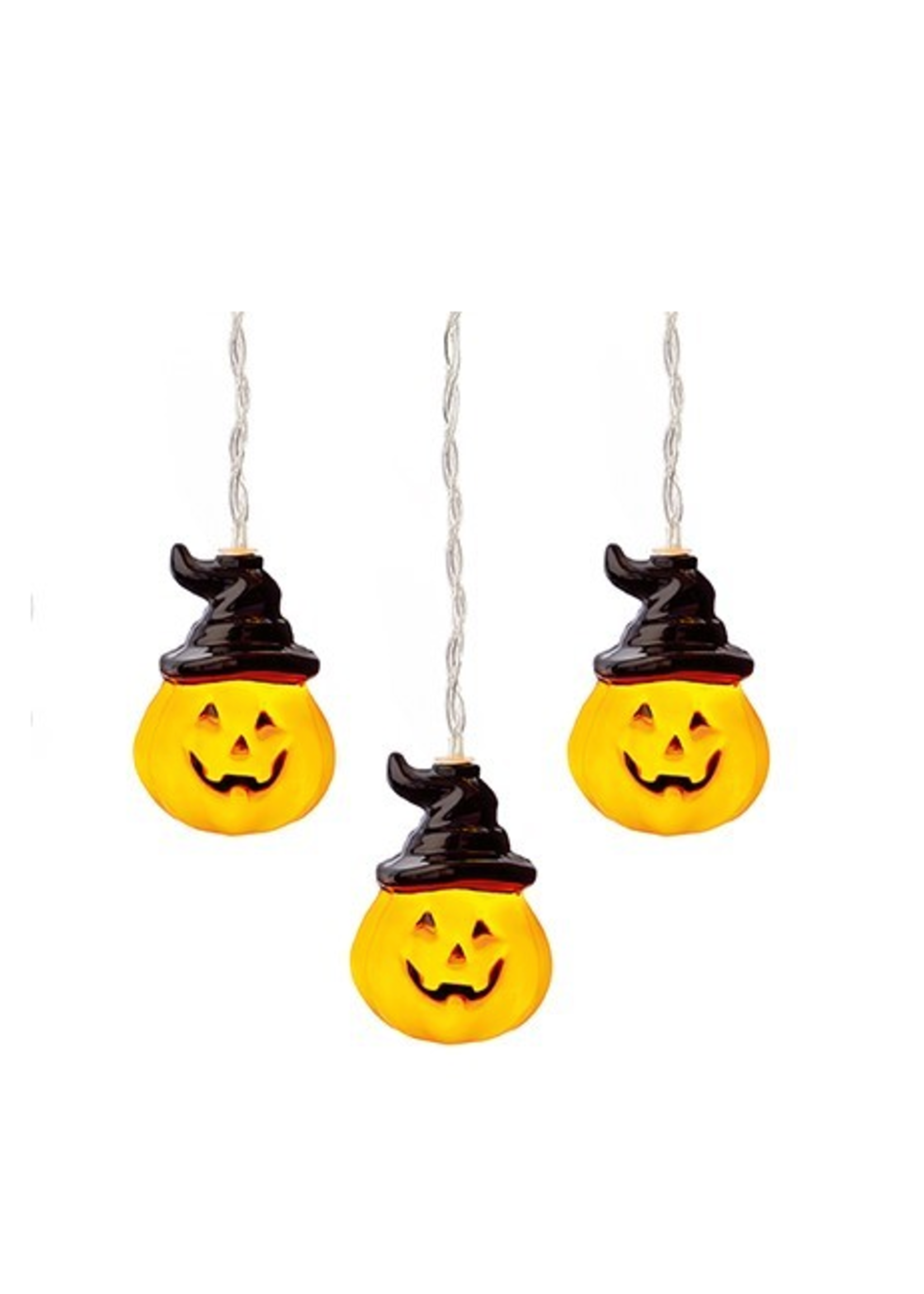 Premier Pumpkins With Witches Hat 10 LED Warm White Lights