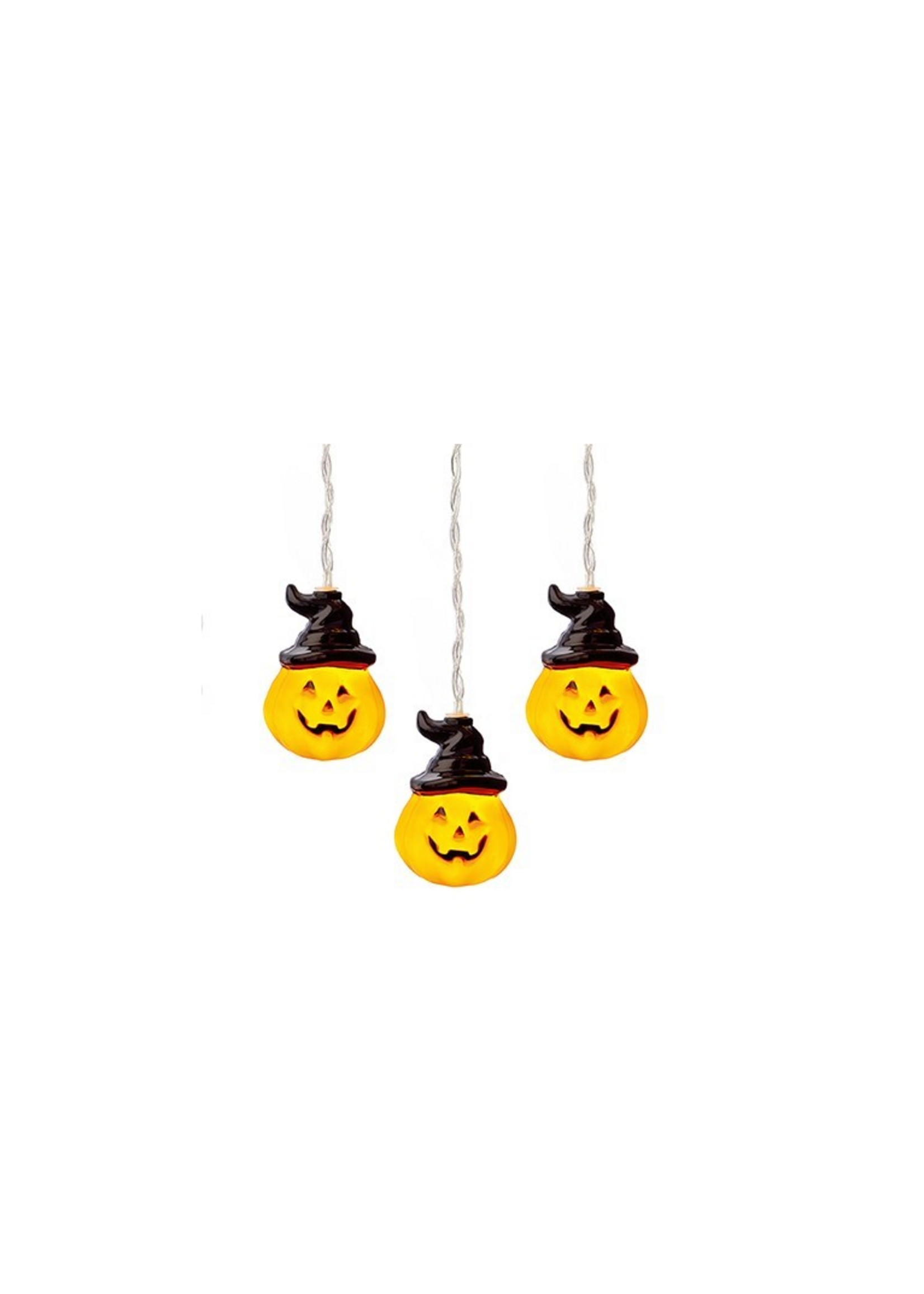 Premier Pumpkins With Witches Hat 10 LED Warm White Lights