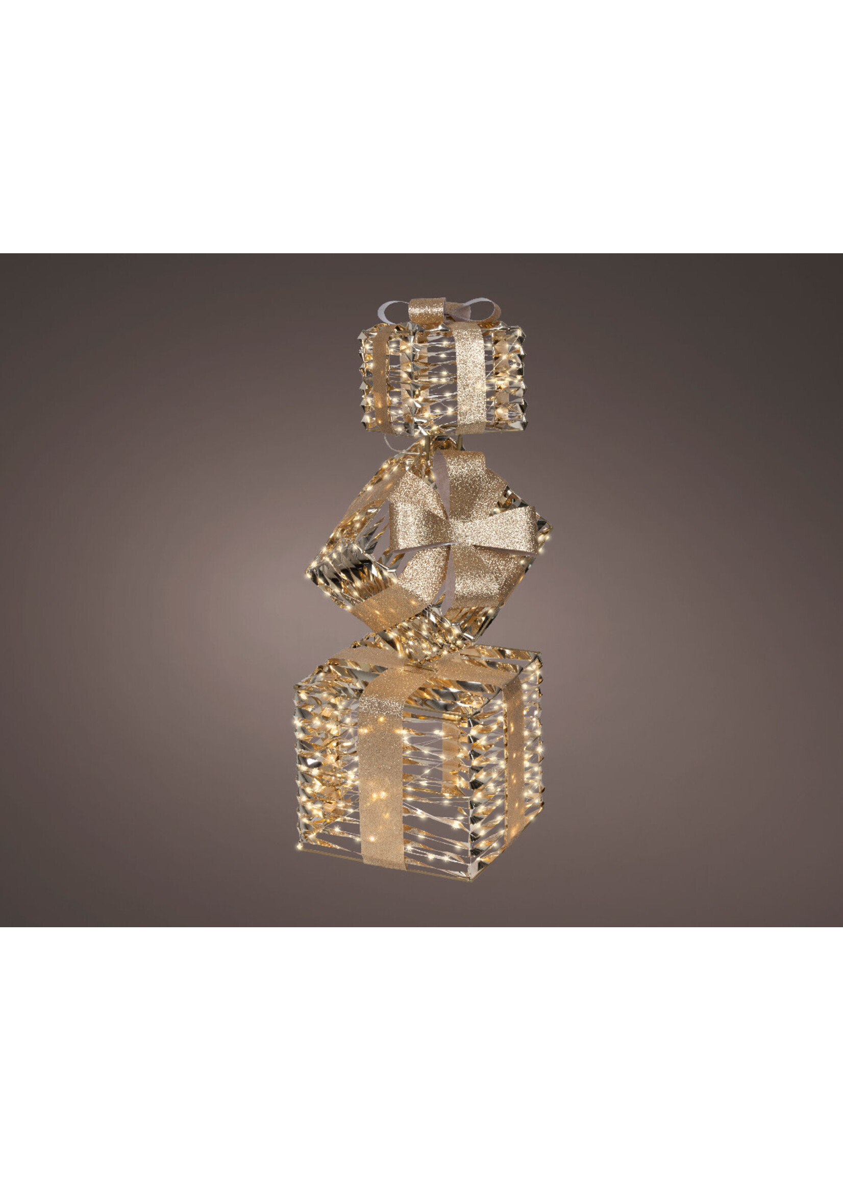 Lumineo Stacked Light Up Parcels Gold Warm White 600 LEDs 73cm