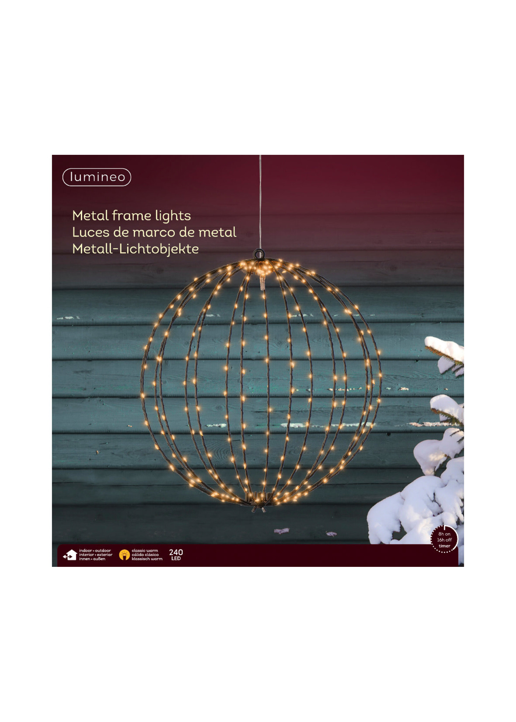 Lumineo Light Up Black Wire Globe - Classic Warm 38cm 240 LED