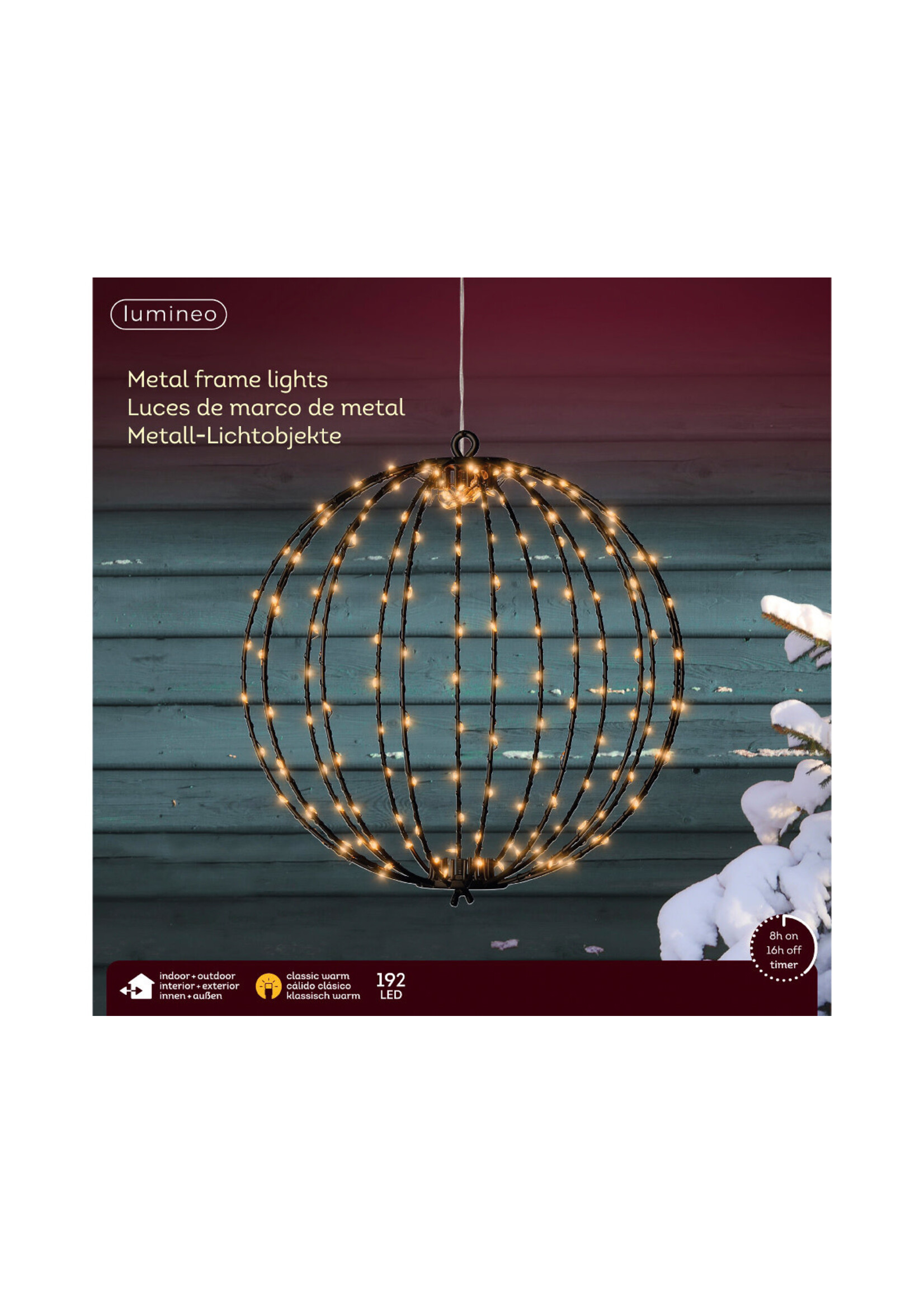 Lumineo Light Up Black Wire Globe - Classic Warm  28cm 192 LED