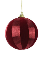 Decoris Red and Maroon Stripe Satin String and Velvet Bauble 8cm