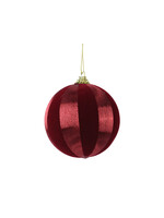 Decoris Red and Maroon Stripe Satin String and Velvet Bauble 8cm