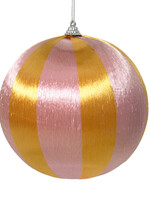 Decoris Pink and Yellow Stripe Satin String Bauble 8cm