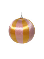 Decoris Pink and Yellow Gold Stripe Satin String Bauble 8cm