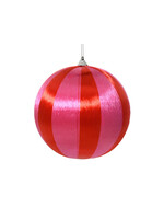 Decoris Pink and Red Striped Satin String Bauble 8cm