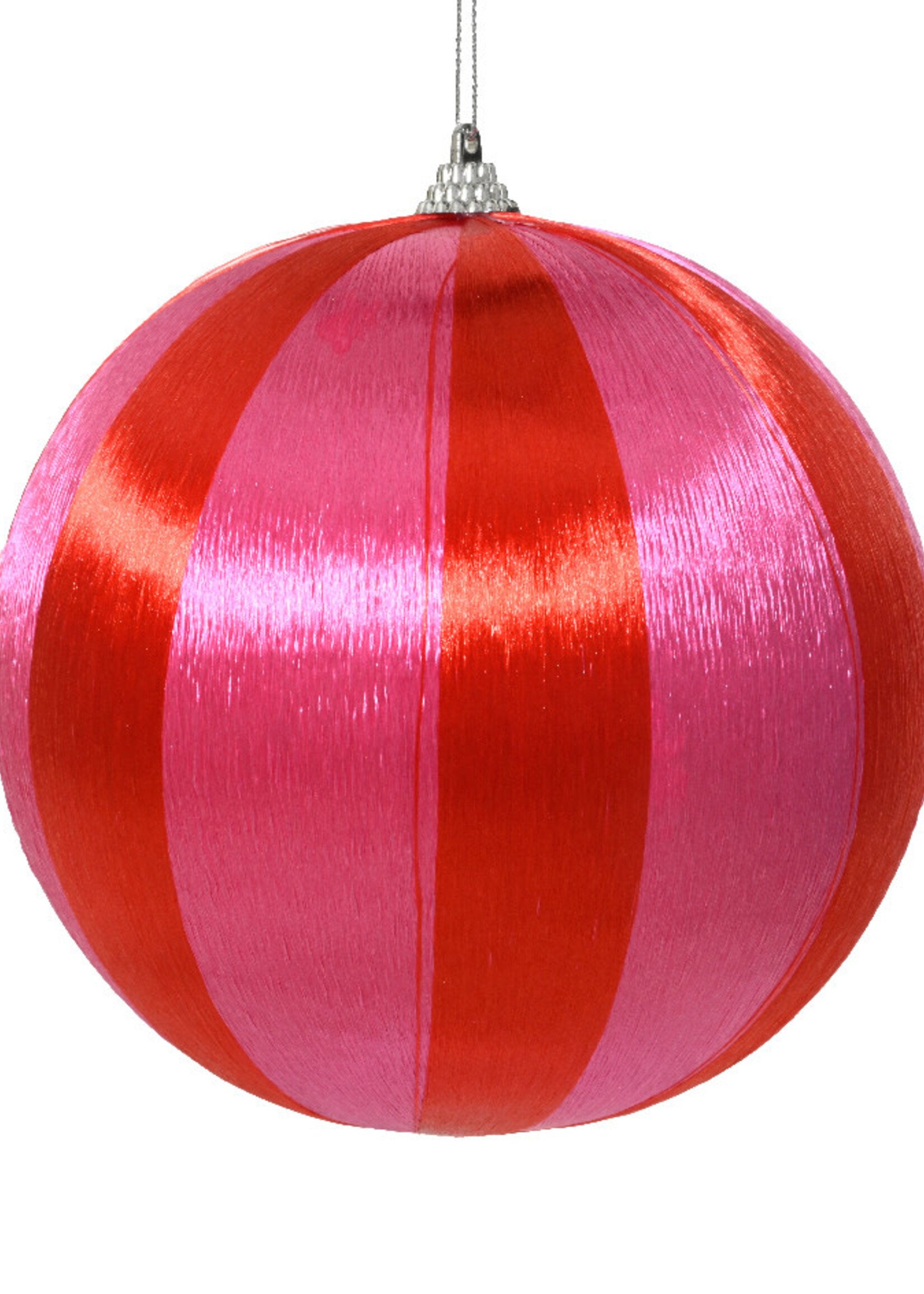 Pink and Red Striped Satin String Bauble 8cm