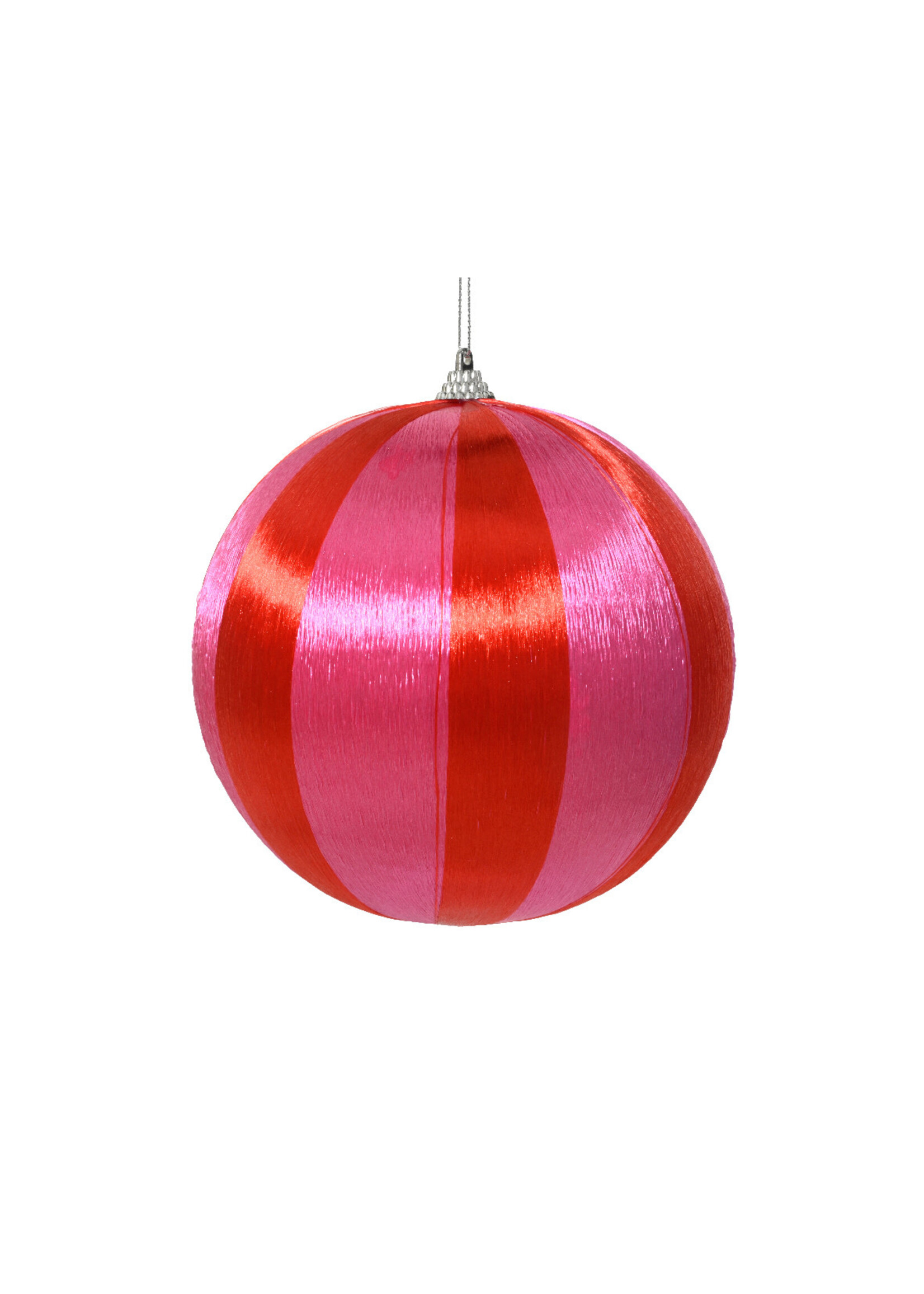 Decoris Pink and Red Striped Satin String Bauble 8cm