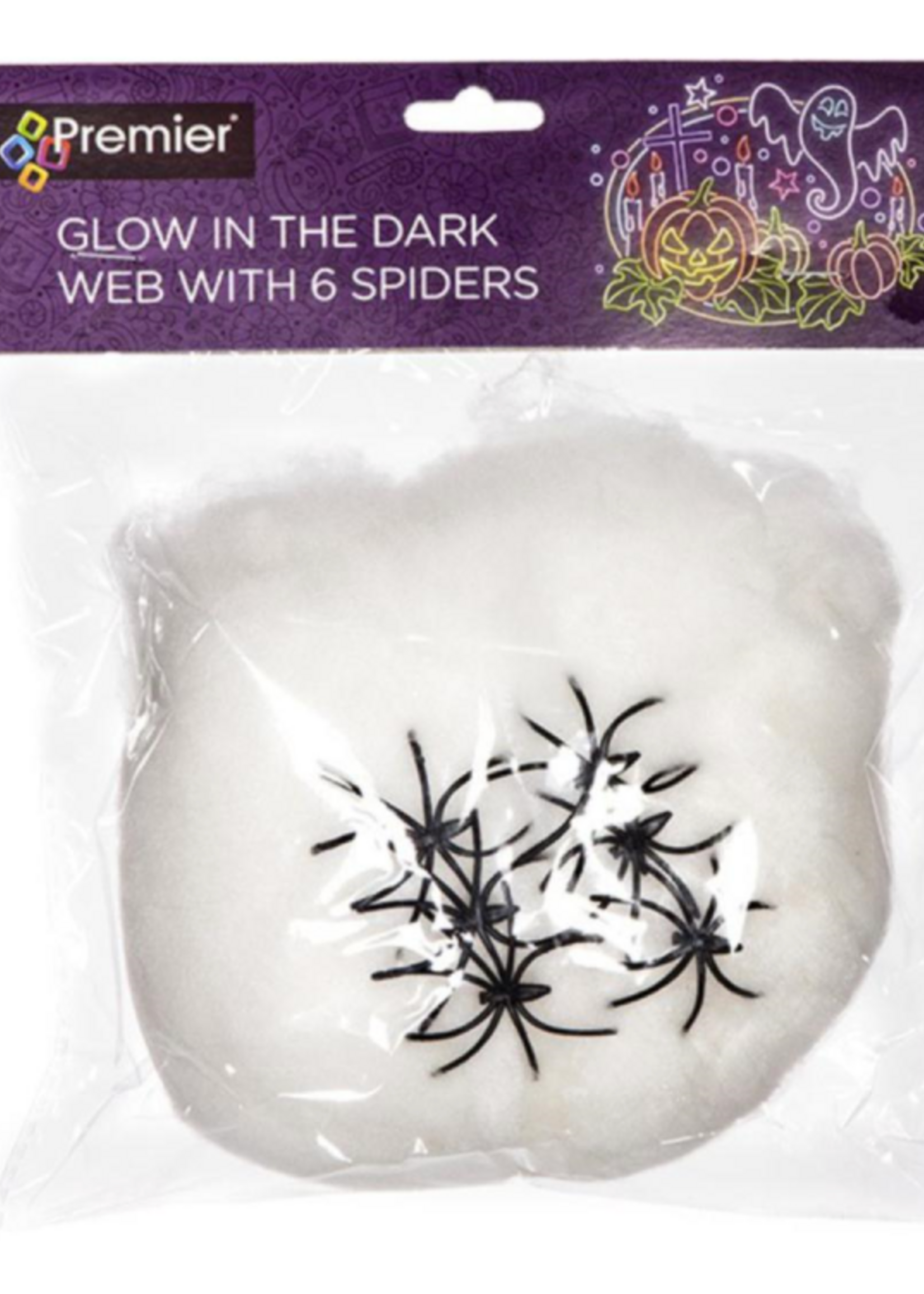 Premier Spider web Glow in the Dark With 6 Spiders  58g