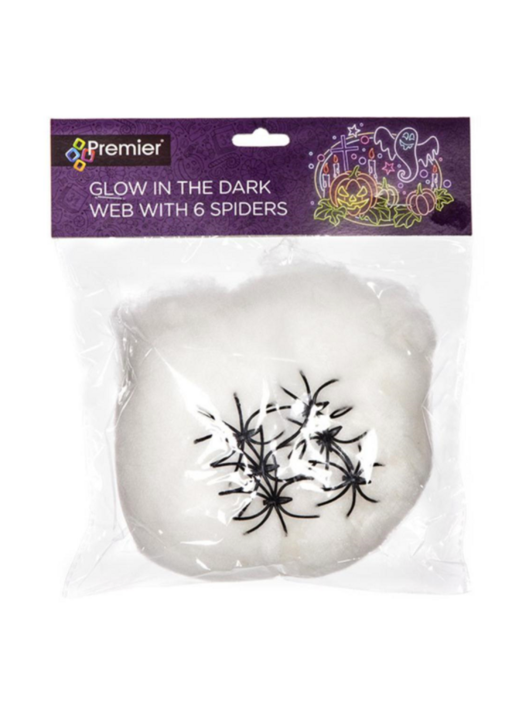 Premier Spider web Glow in the Dark With 6 Spiders  58g