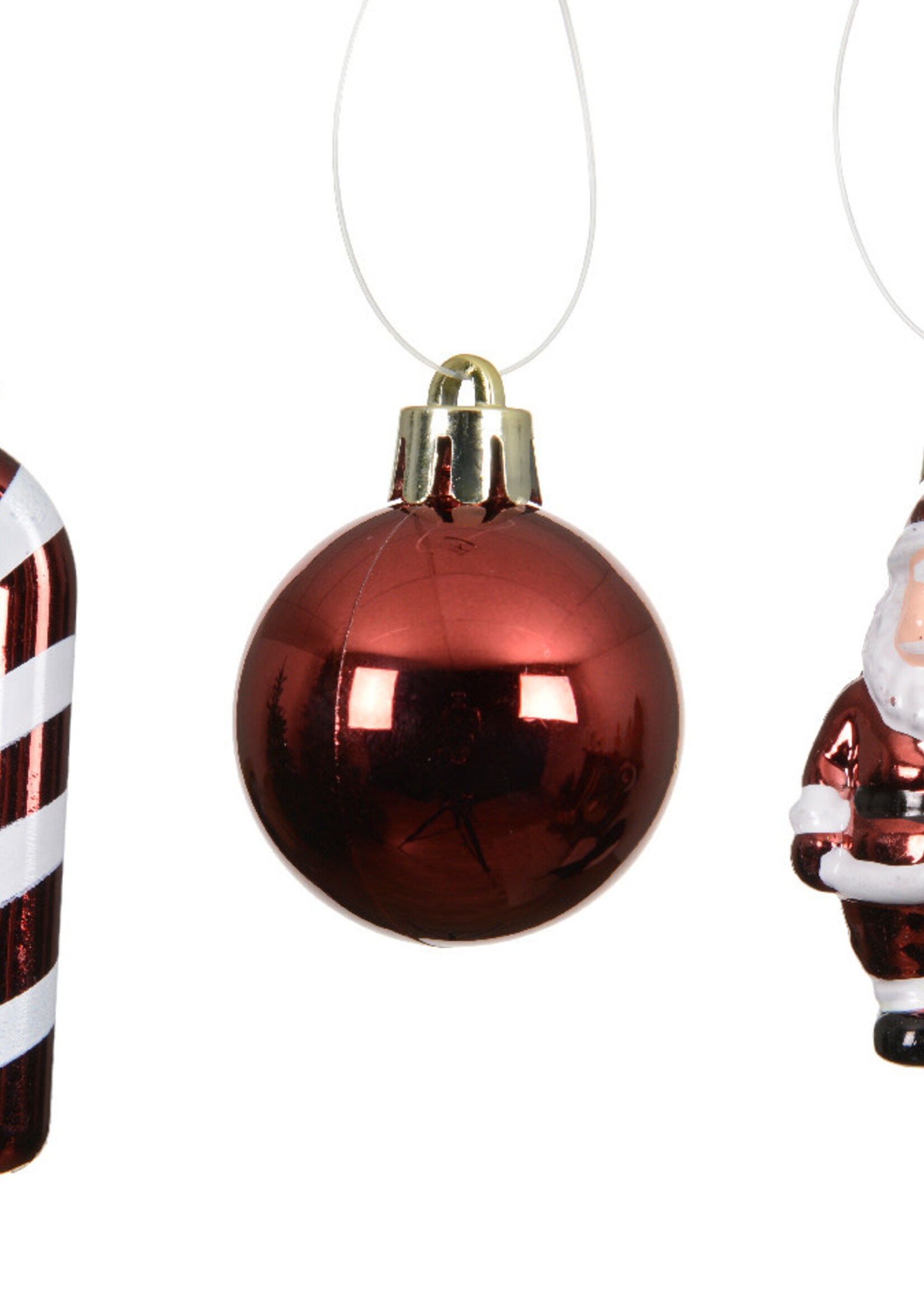 Decoris Red Bauble Mixed Set With Santa, Candy Cane and Bauble  -  10pk