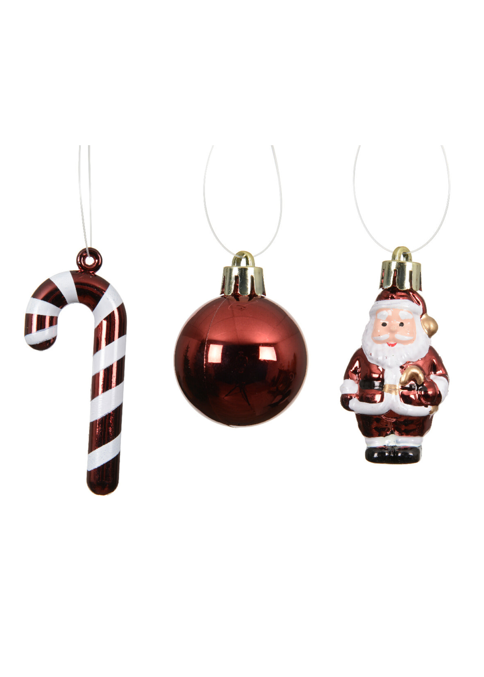 Decoris Red Bauble Mixed Set With Santa, Candy Cane and Bauble  -  10pk