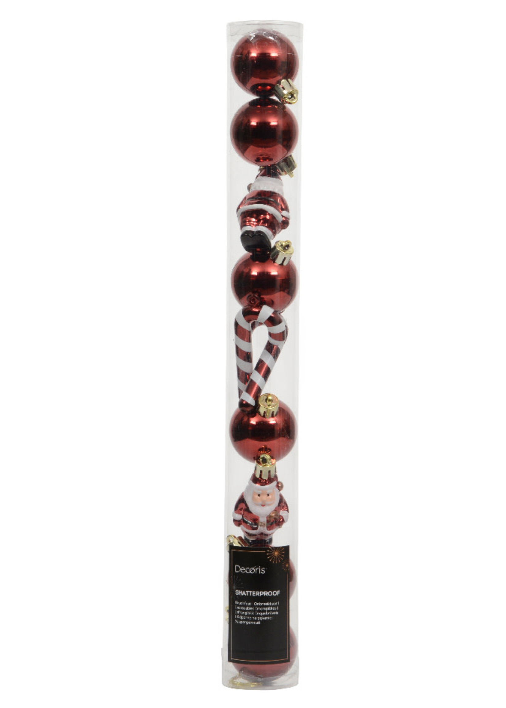 Decoris Red Bauble Mixed Set With Santa, Candy Cane and Bauble  -  10pk