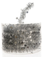 Silver coloured Tinsel Garland With Stars 7m x 3cm