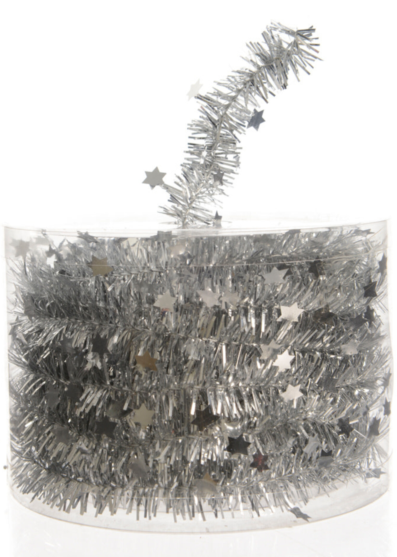 Silver coloured Tinsel Garland With Stars 7m x 3cm