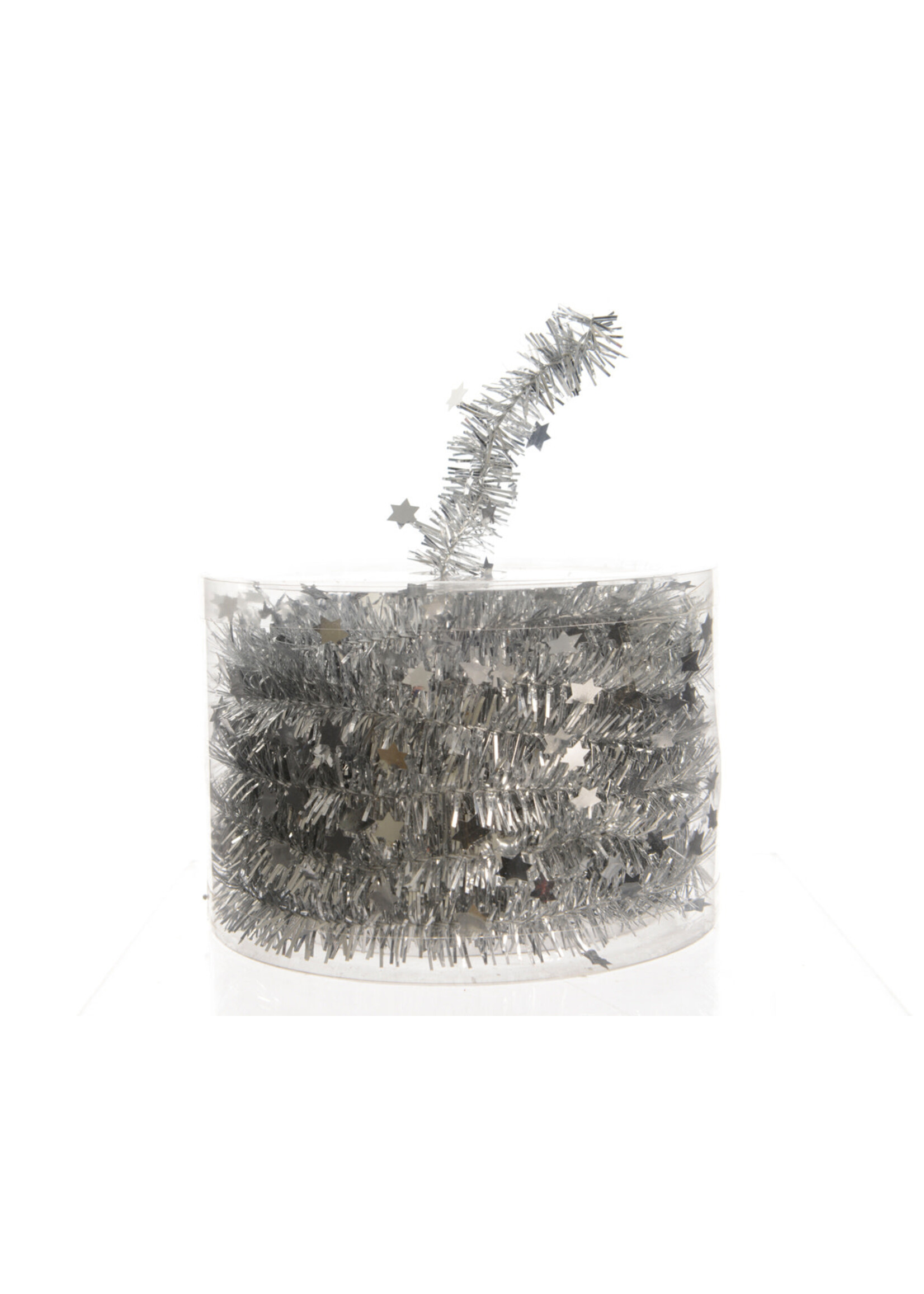 Silver coloured Tinsel Garland With Stars 7m x .3cm